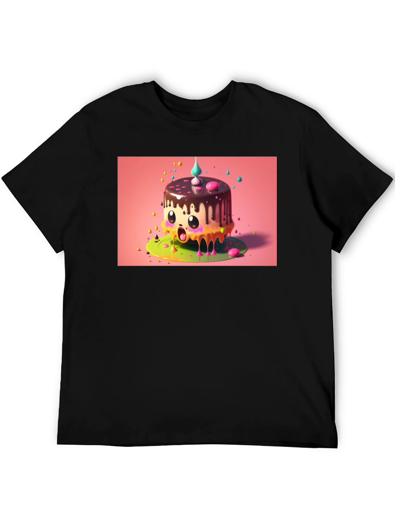Kawaii Cake Graphic Tee - Black Cotton T-Shirt
