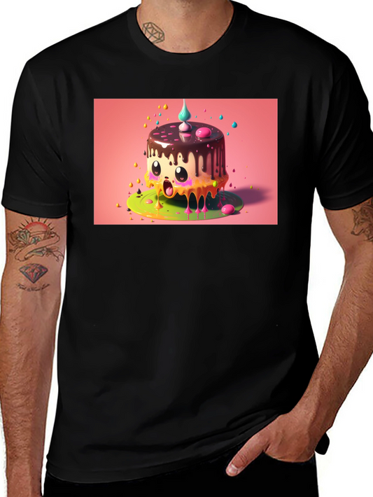 Kawaii Cake Graphic Tee - Black Cotton T-Shirt