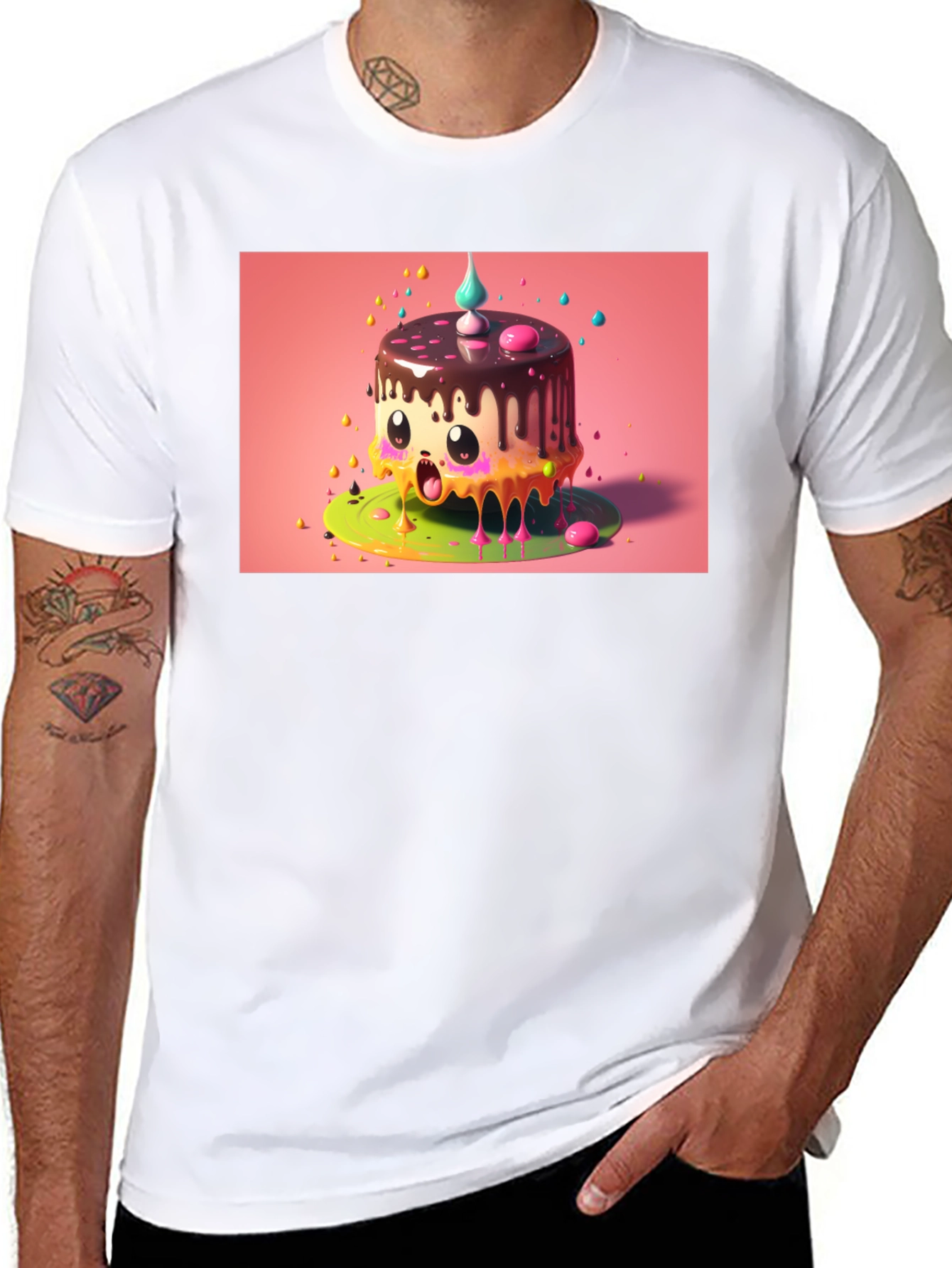 Kawaii Cake Graphic Tee - Black Cotton T-Shirt