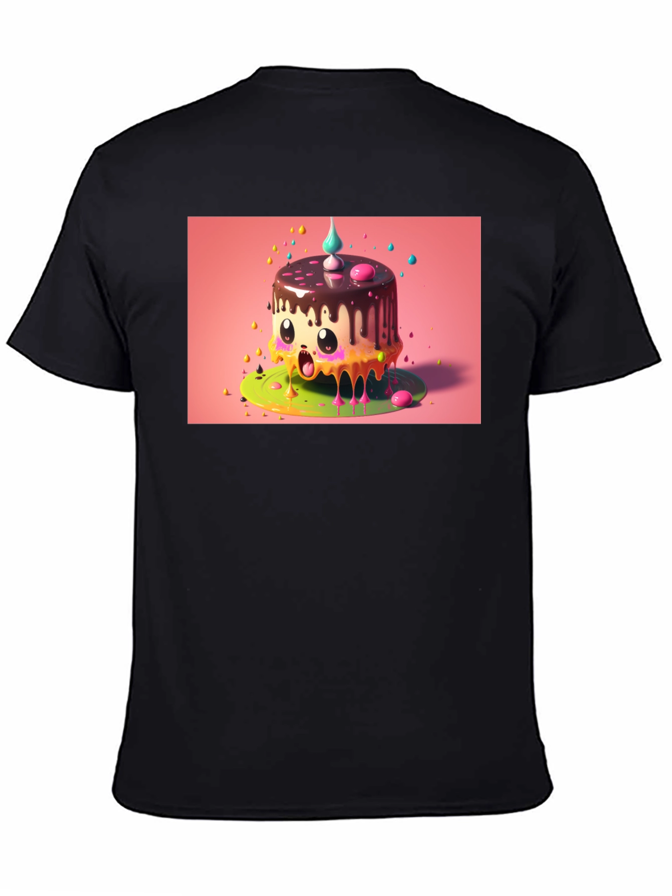 Kawaii Cake Graphic Tee - Black Cotton T-Shirt