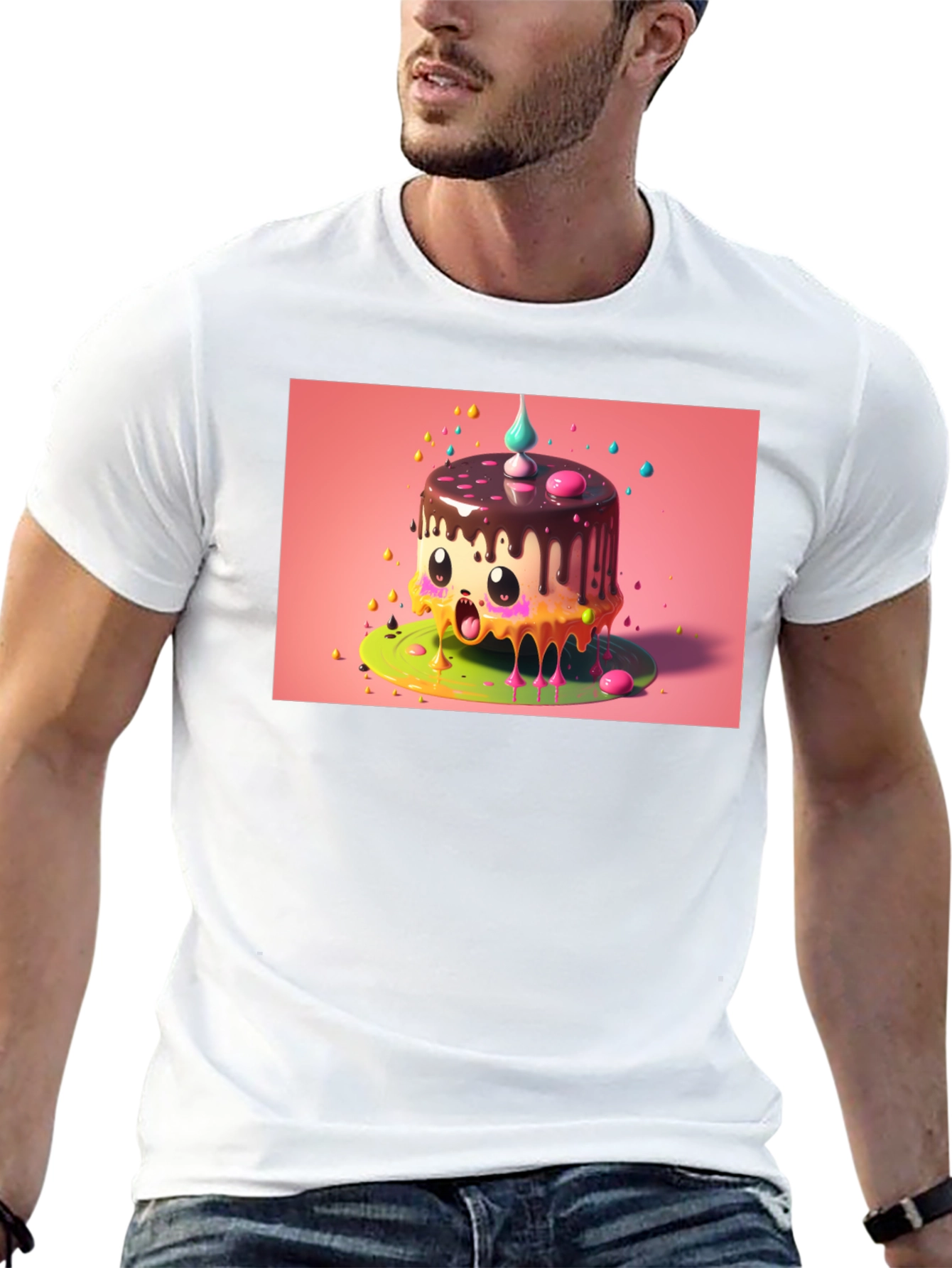 Kawaii Cake Graphic Tee - Black Cotton T-Shirt