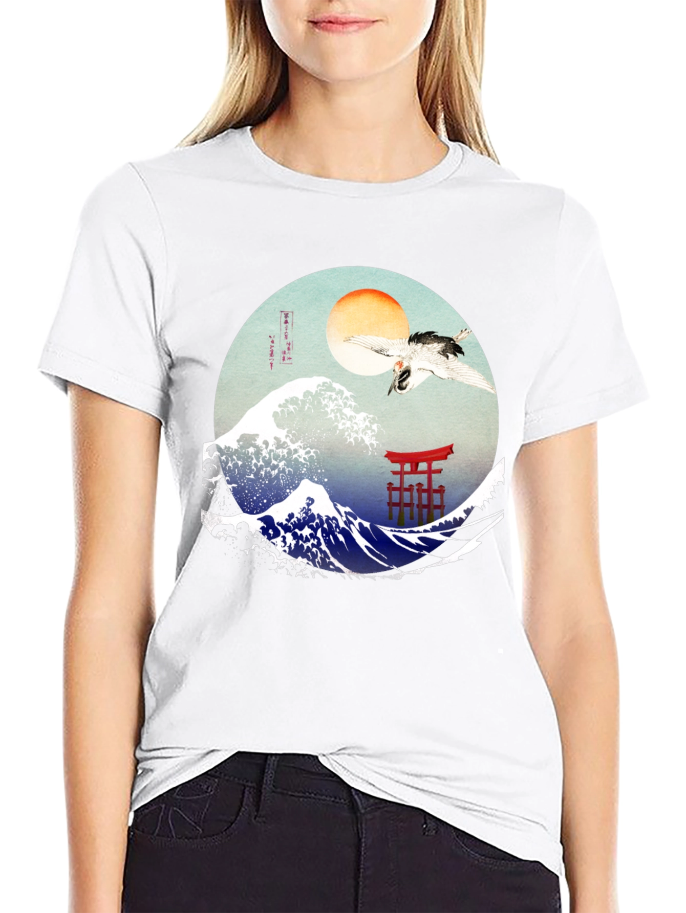 Great Wave Crane Torii Black Graphic Tee