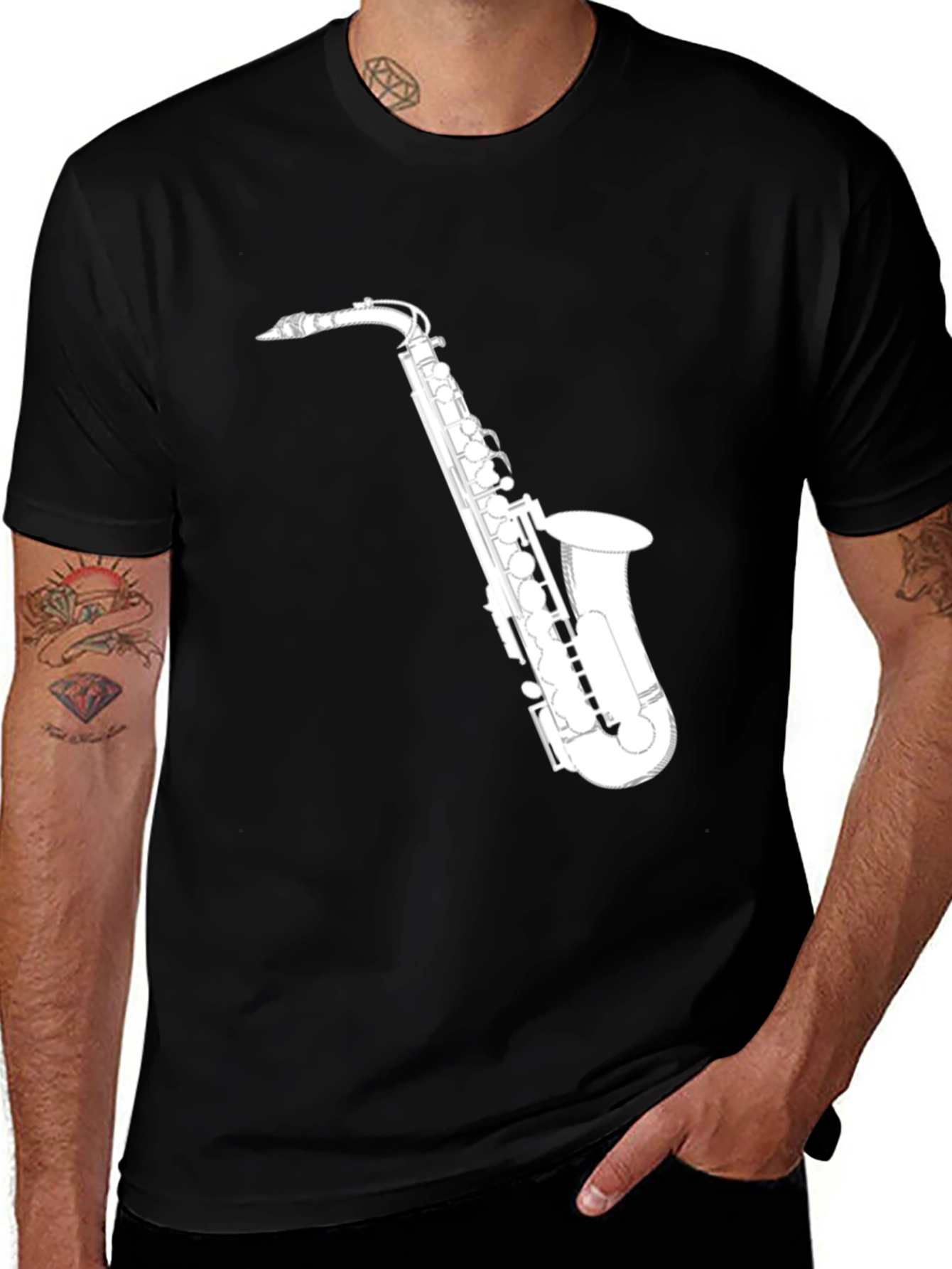 Saxophone Graphic T-Shirt - Black Cotton Tee