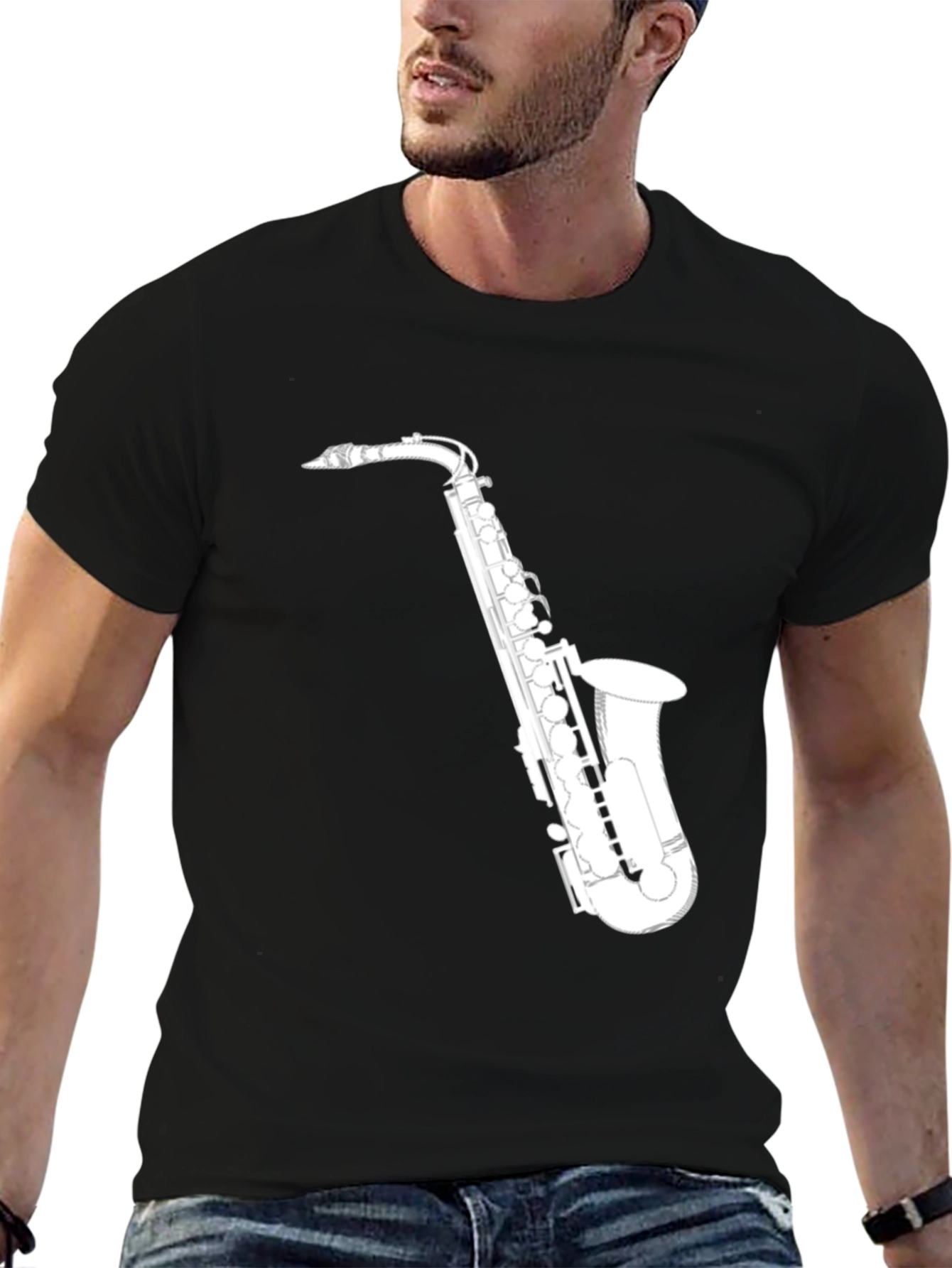 Saxophone Graphic T-Shirt - Black Cotton Tee