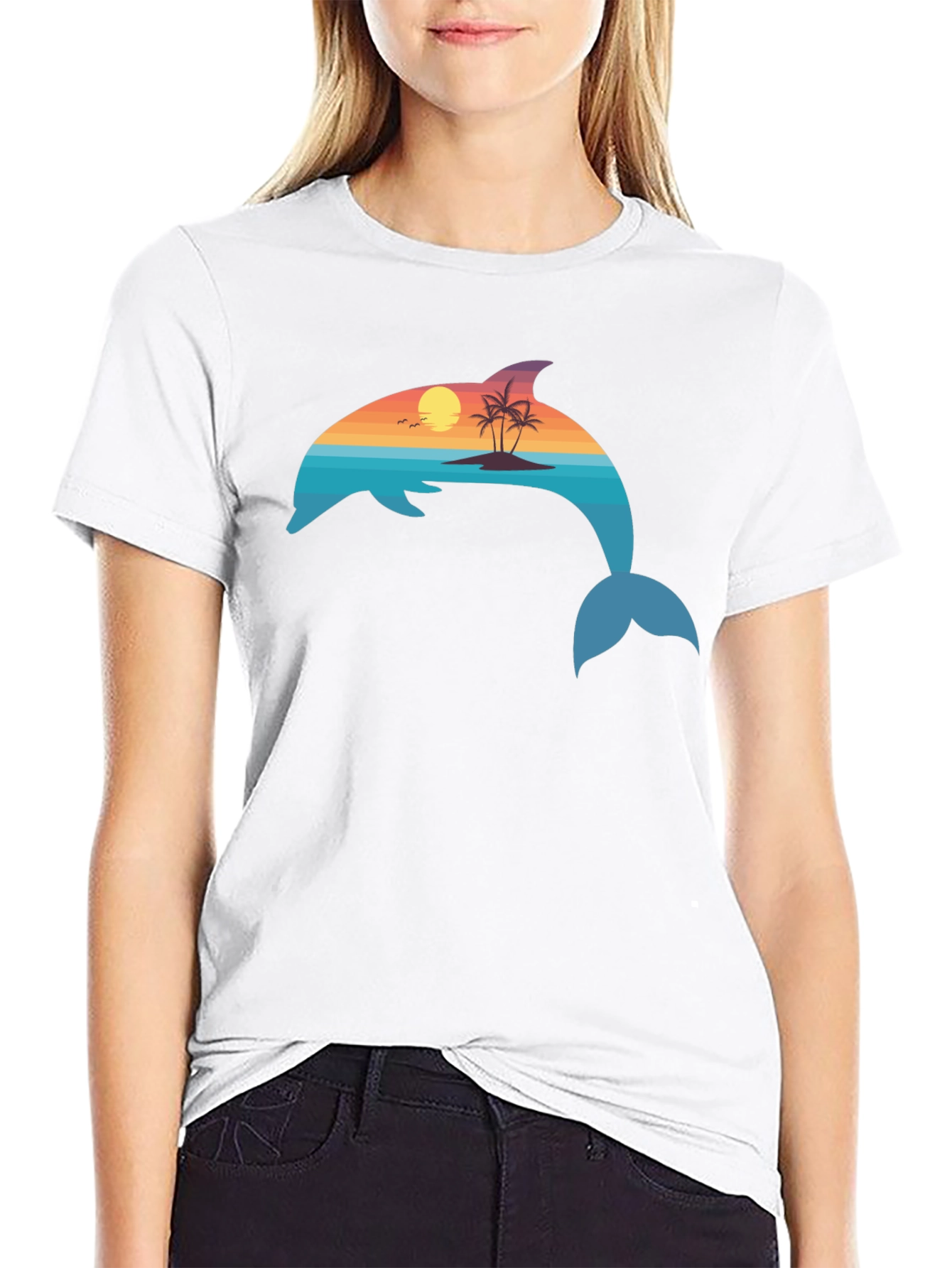 Dolphin Sunset Graphic T-Shirt - Coastal Vibes