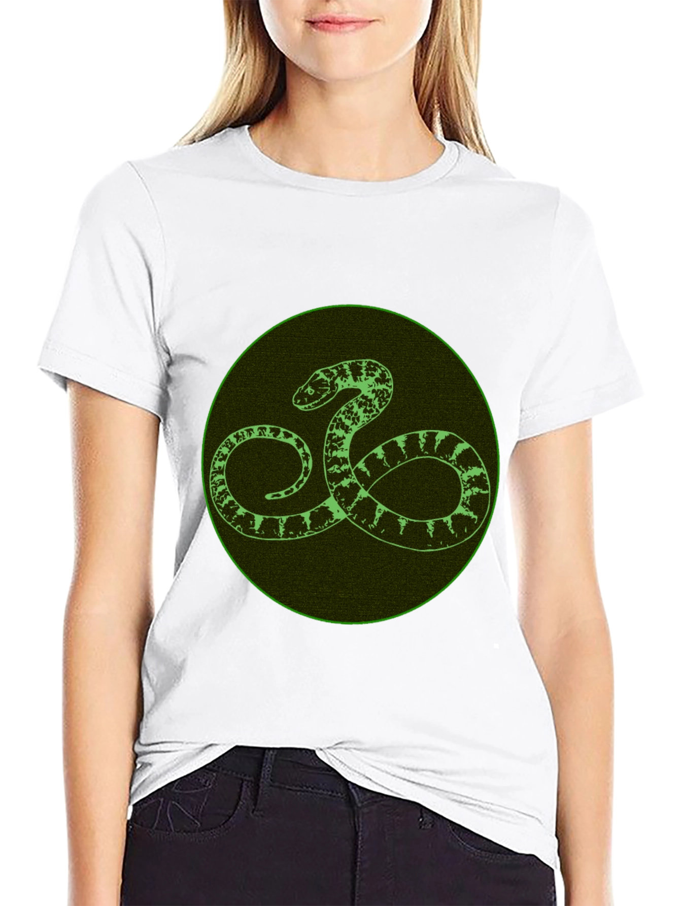 Black T-Shirt with Green Snake Design