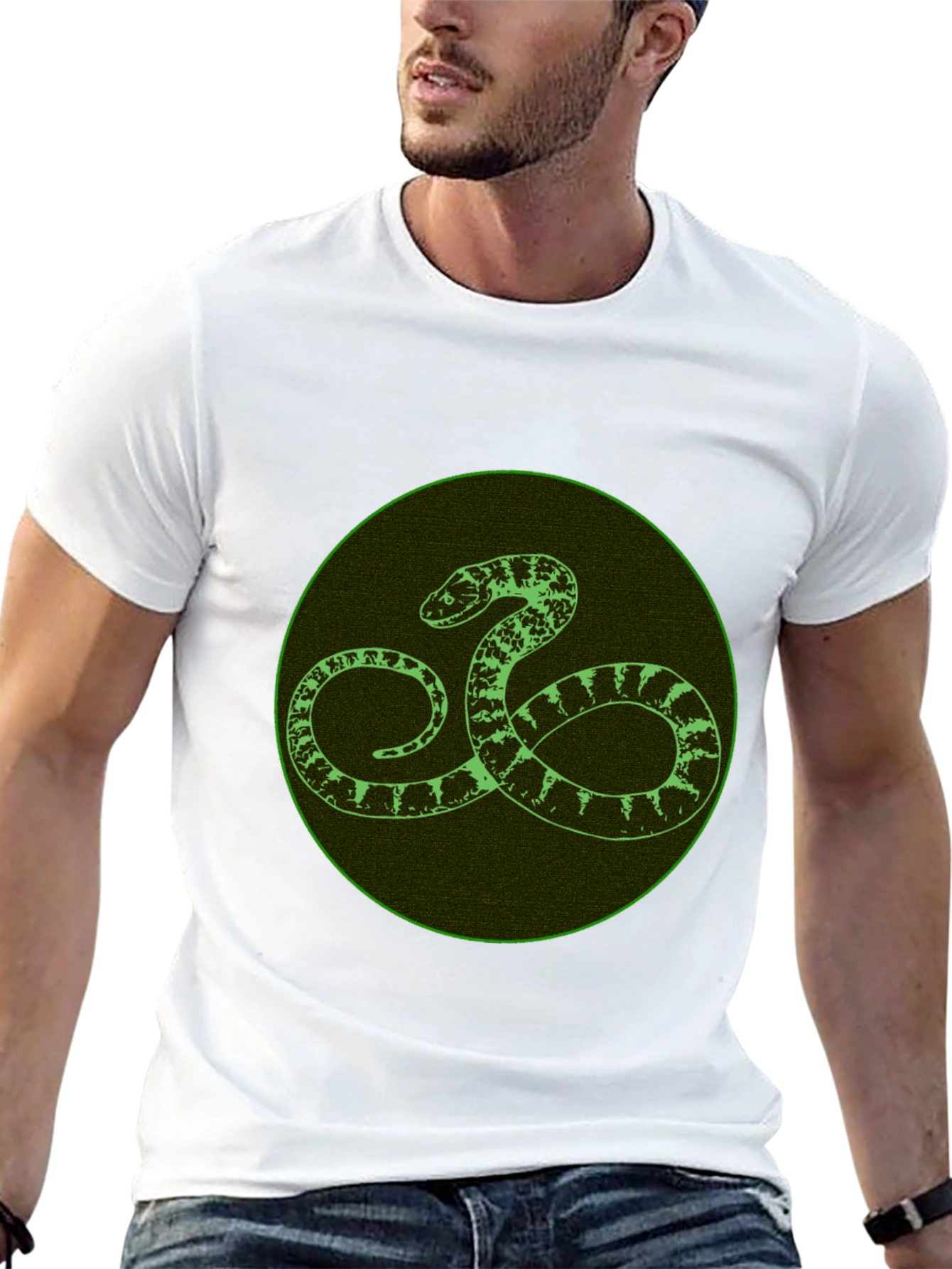 Black T-Shirt with Green Snake Design