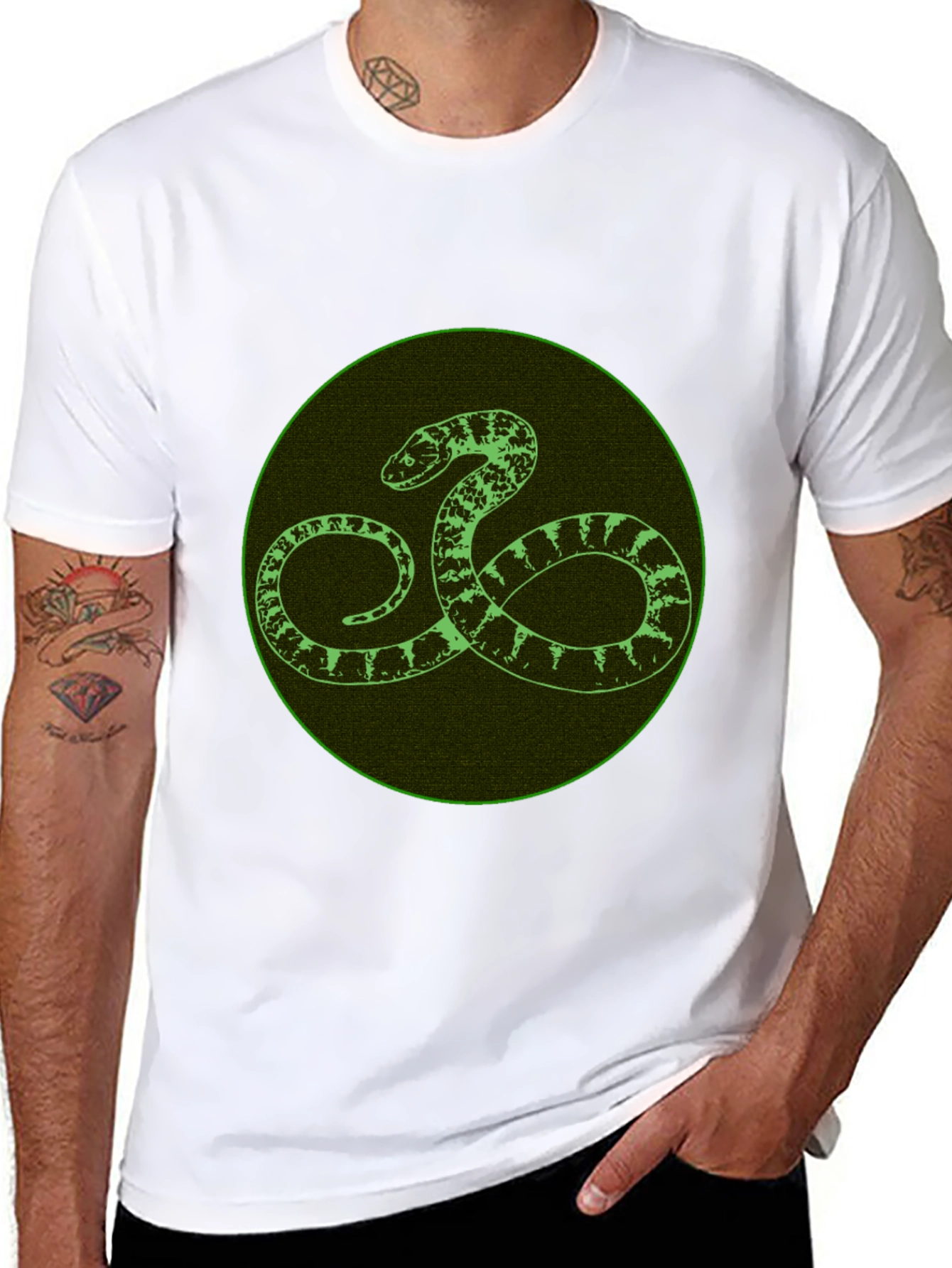 Black T-Shirt with Green Snake Design