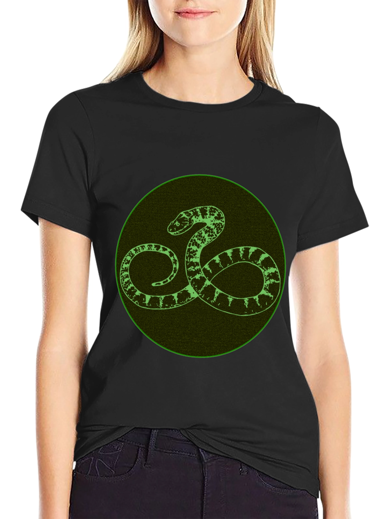 Black T-Shirt with Green Snake Design