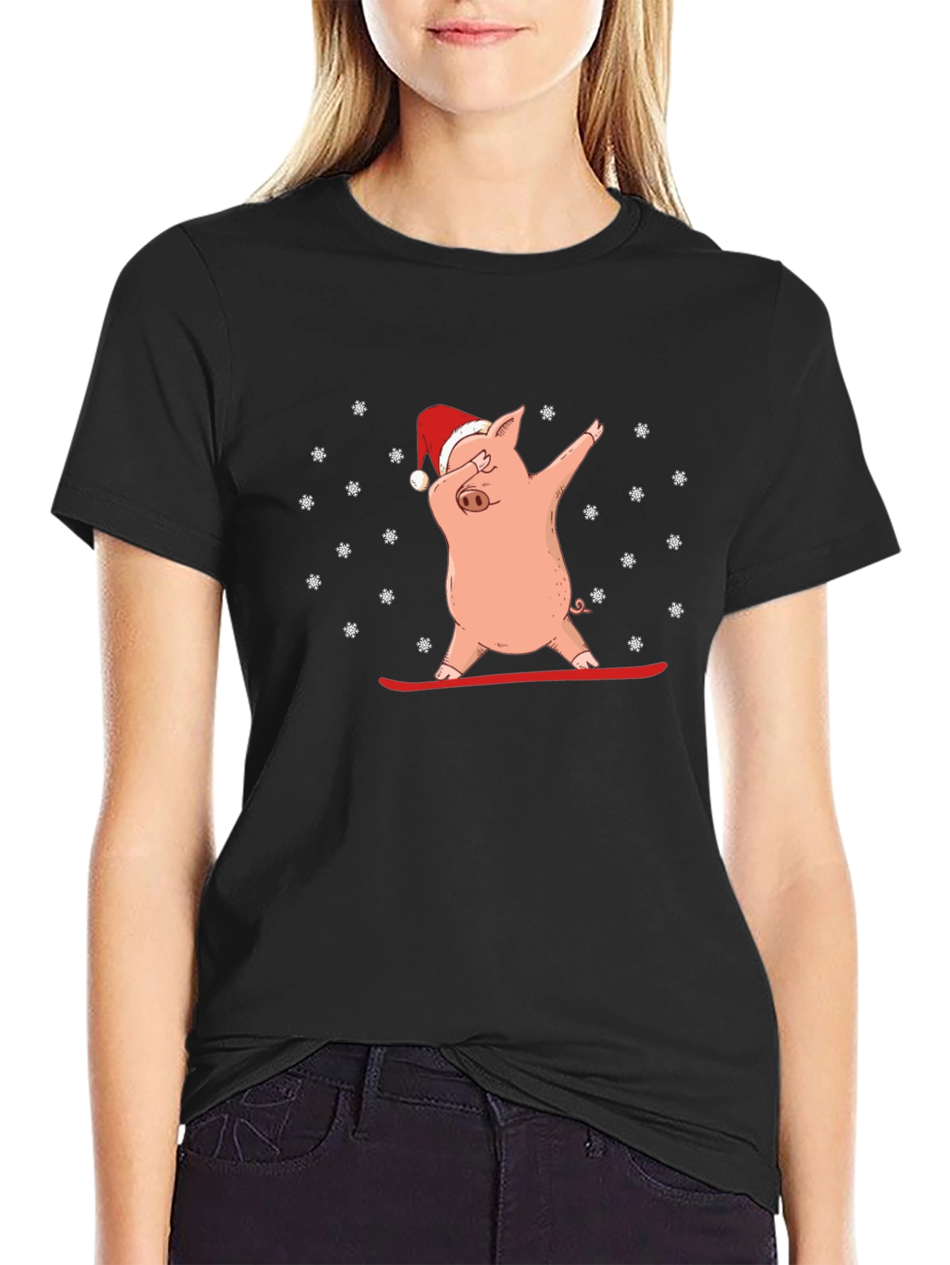 Dabbing Pig in Santa Hat T-Shirt