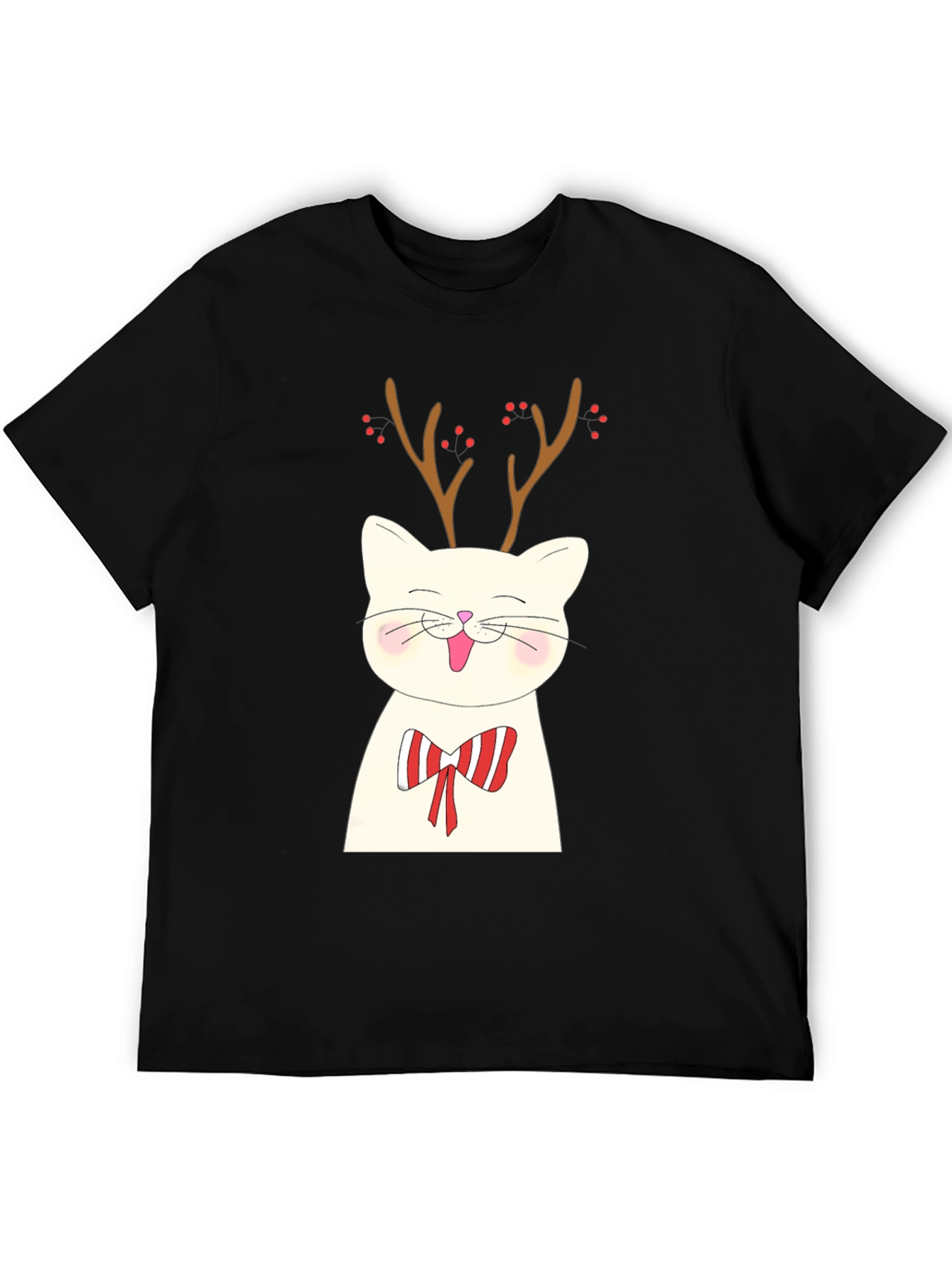 Festive Cat Reindeer Graphic Tee - Holiday Style