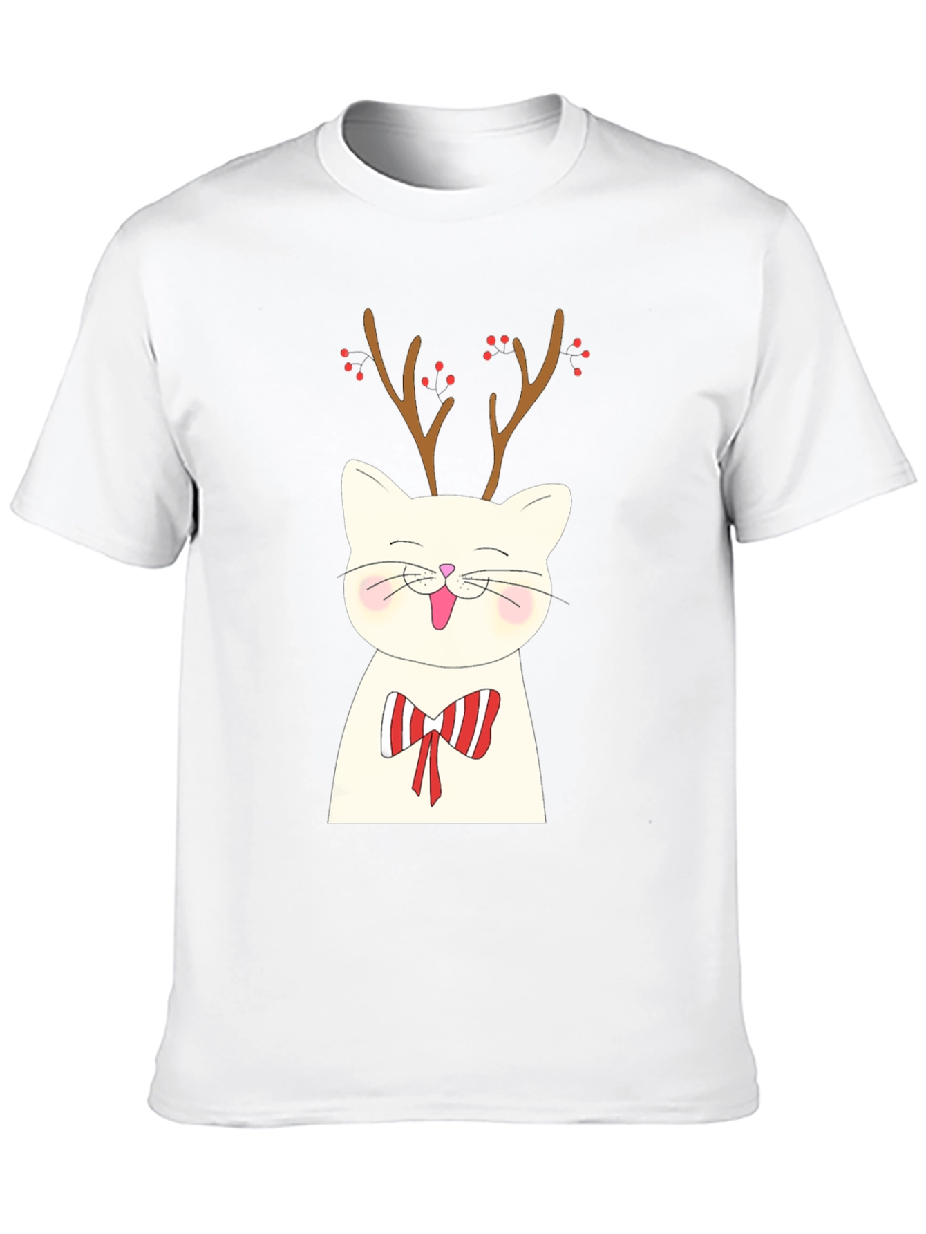 Festive Cat Reindeer Graphic Tee - Holiday Style