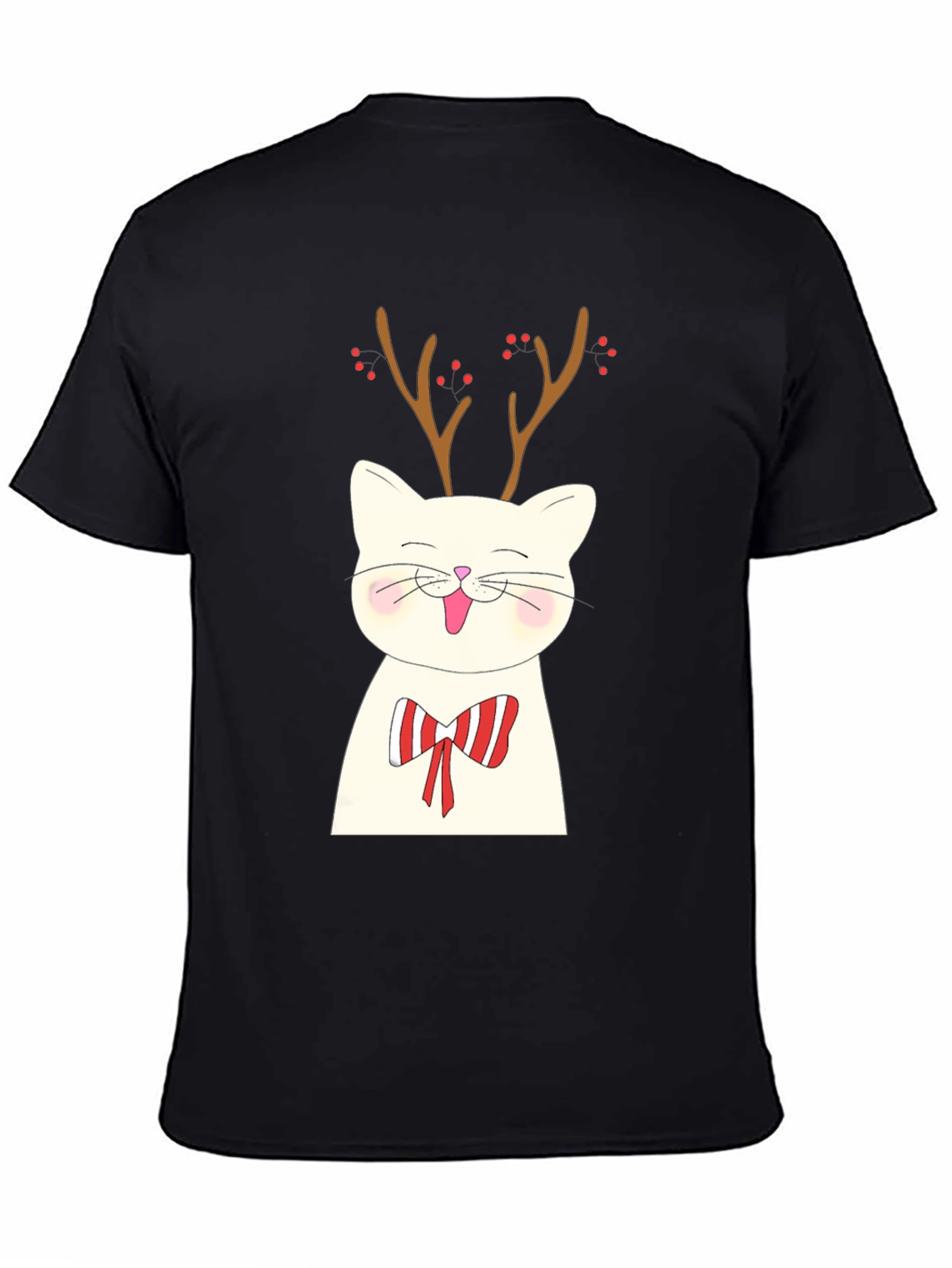 Festive Cat Reindeer Graphic Tee - Holiday Style