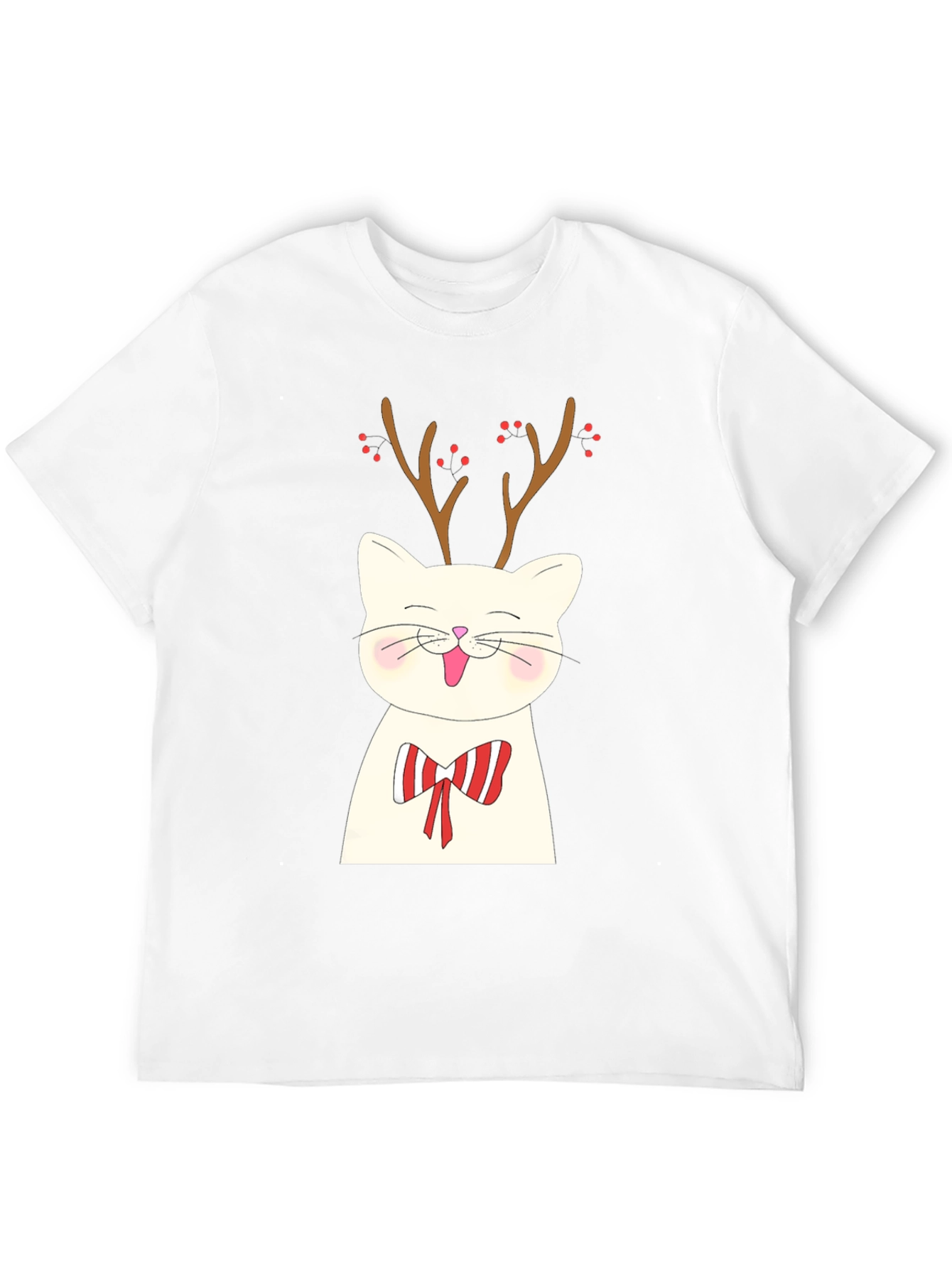 Festive Cat Reindeer Graphic Tee - Holiday Style