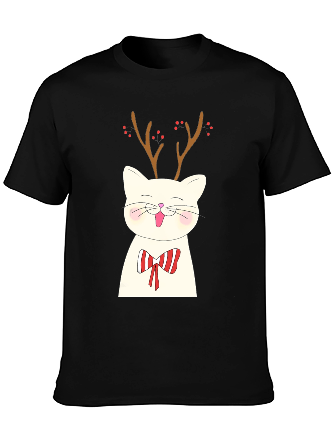 Festive Cat Reindeer Graphic Tee - Holiday Style