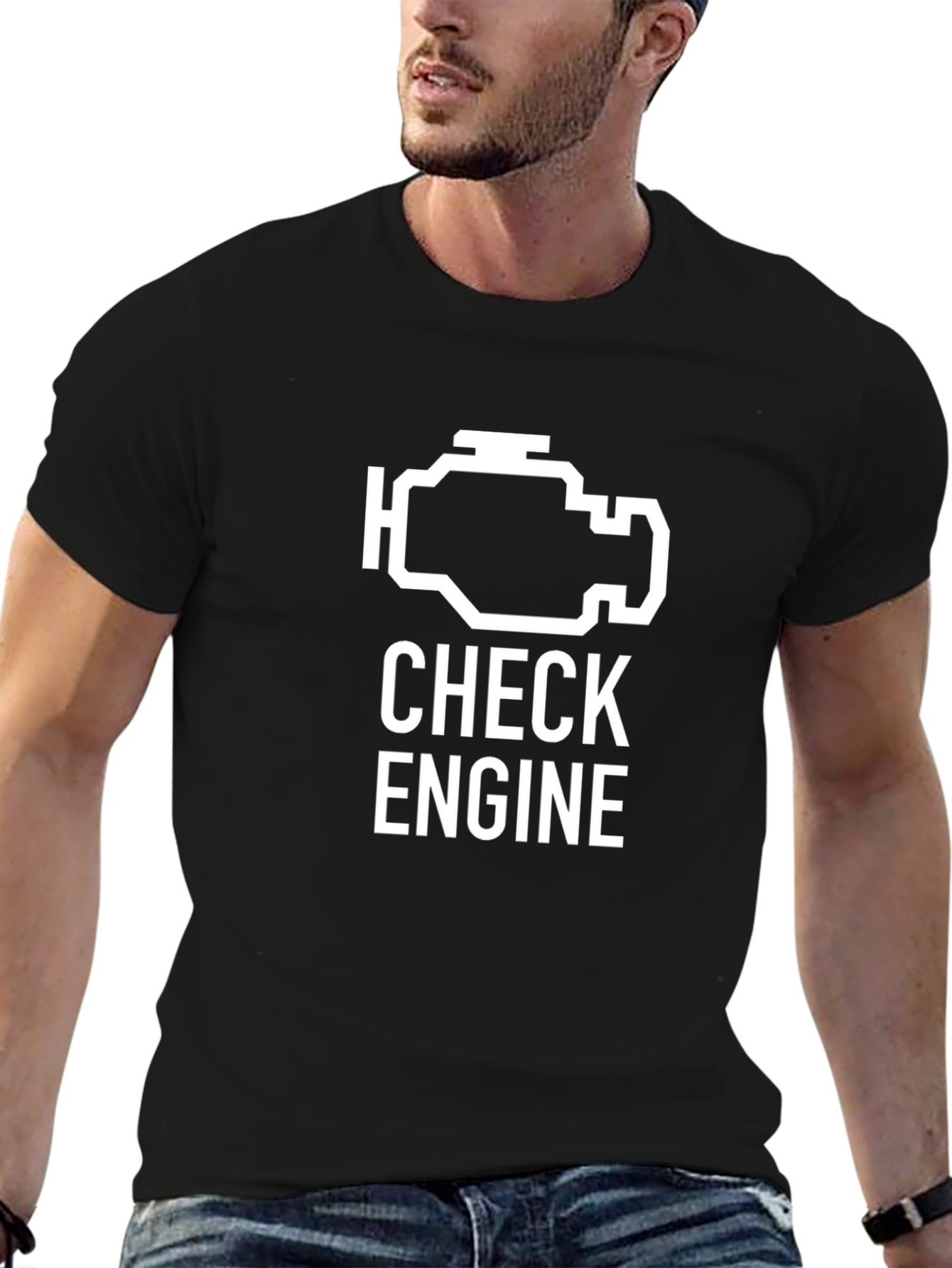 Check Engine Graphic T-Shirt - Funny Car Mechanic Tee