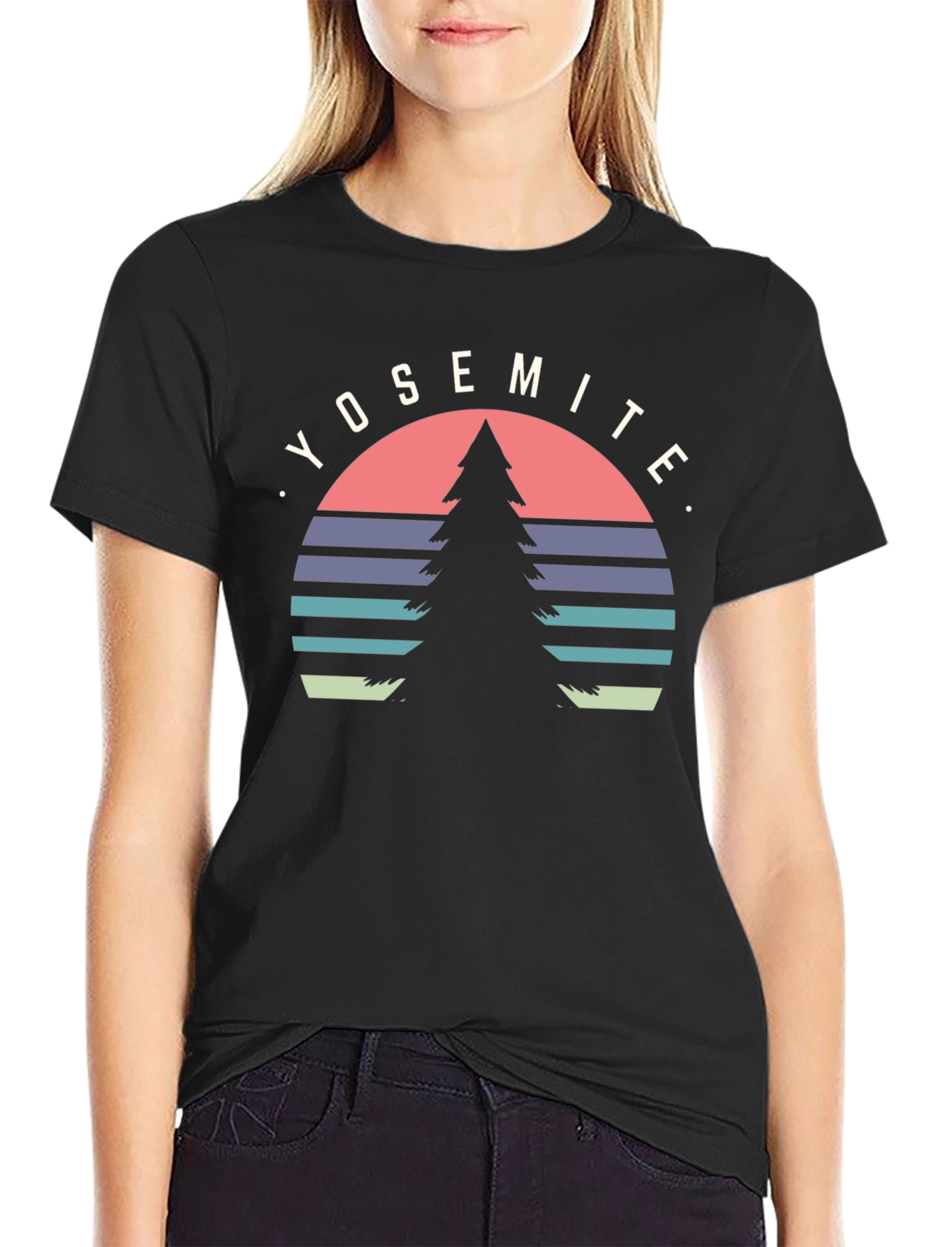 Yosemite Tree Graphic Tee - Black Cotton T-Shirt