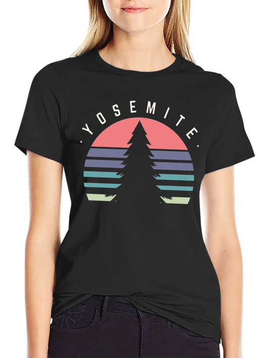Yosemite Tree Graphic Tee - Black Cotton T-Shirt