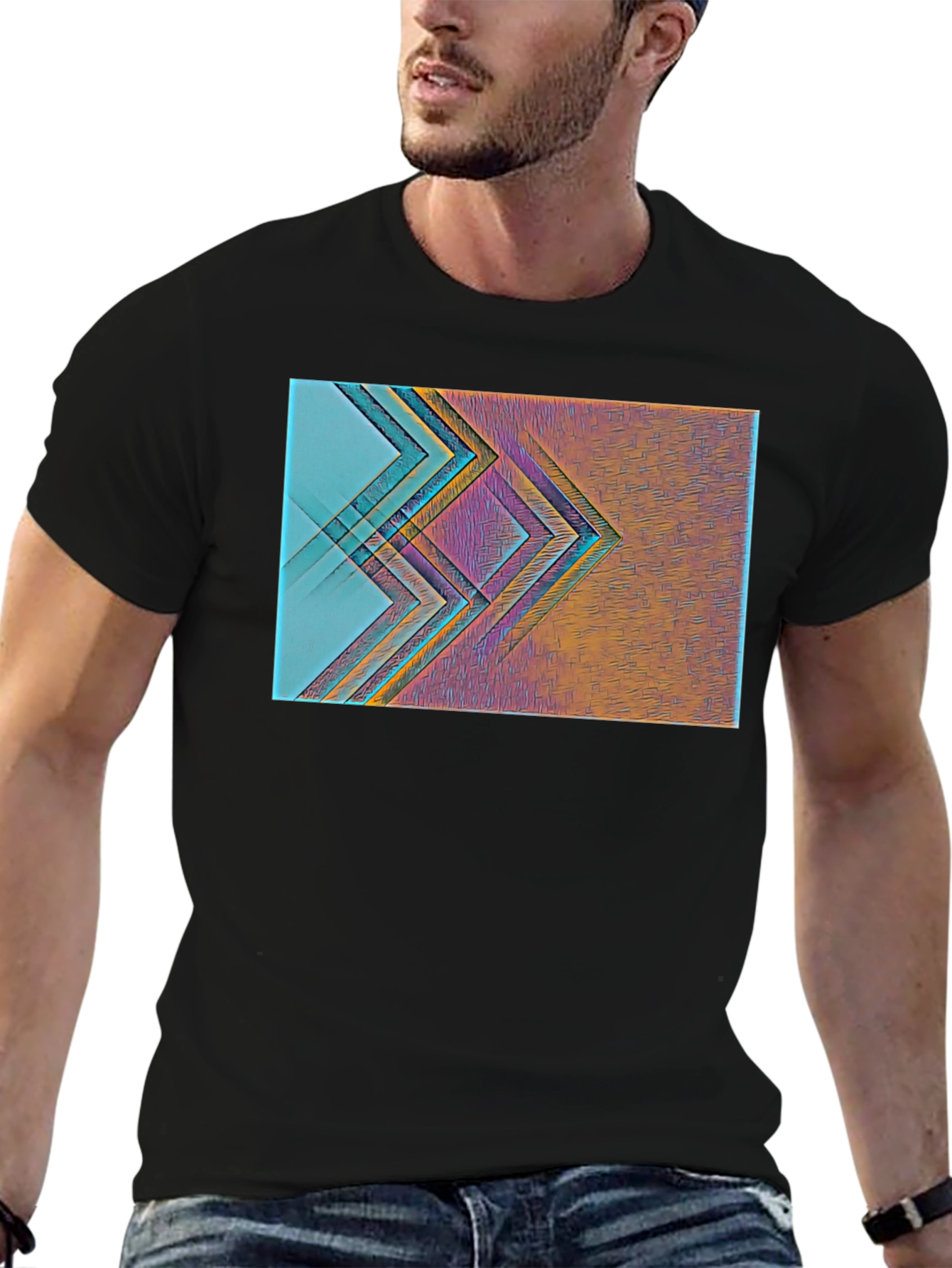 Abstract Geometric Print Black T-Shirt