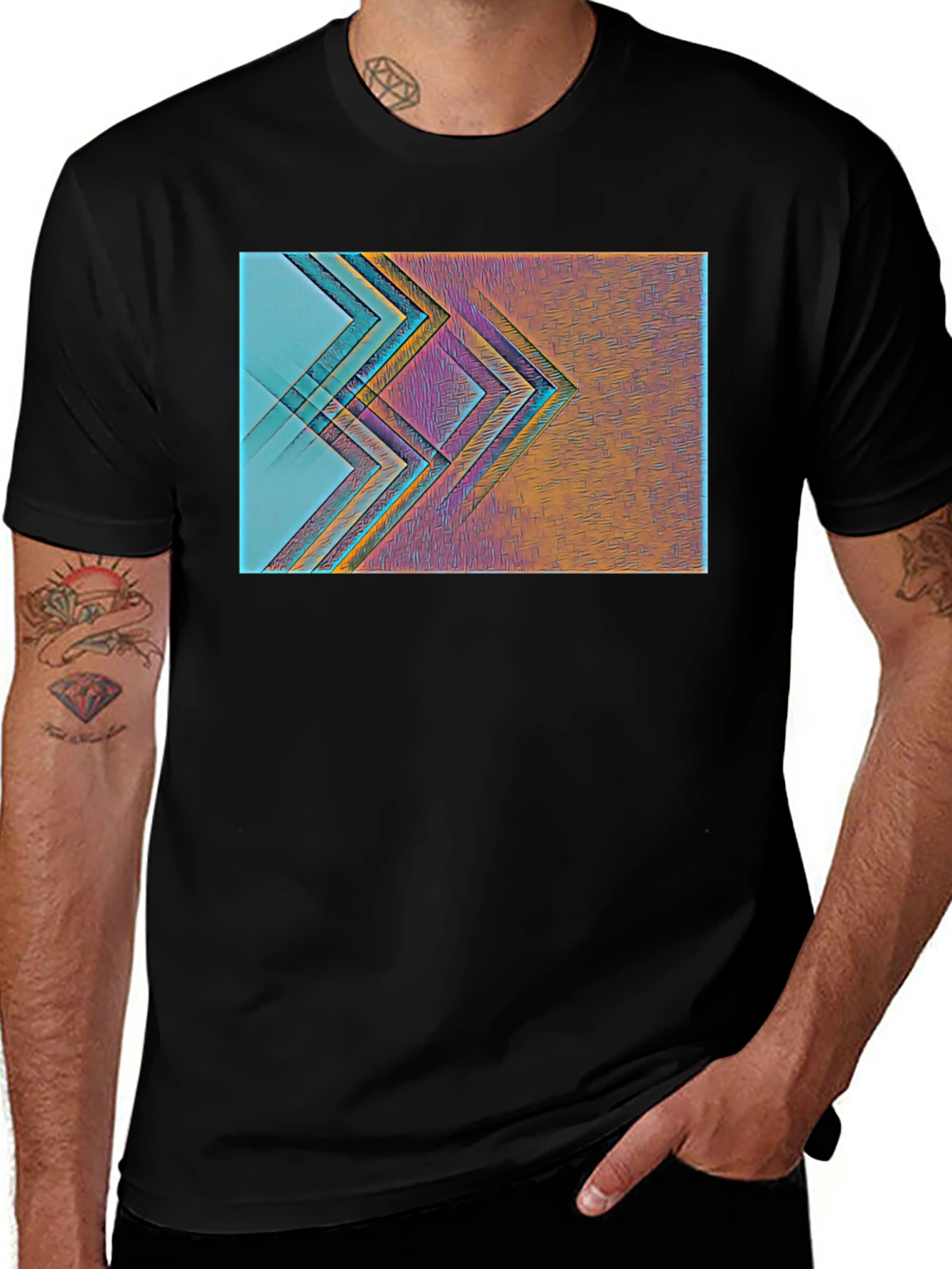 Abstract Geometric Print Black T-Shirt