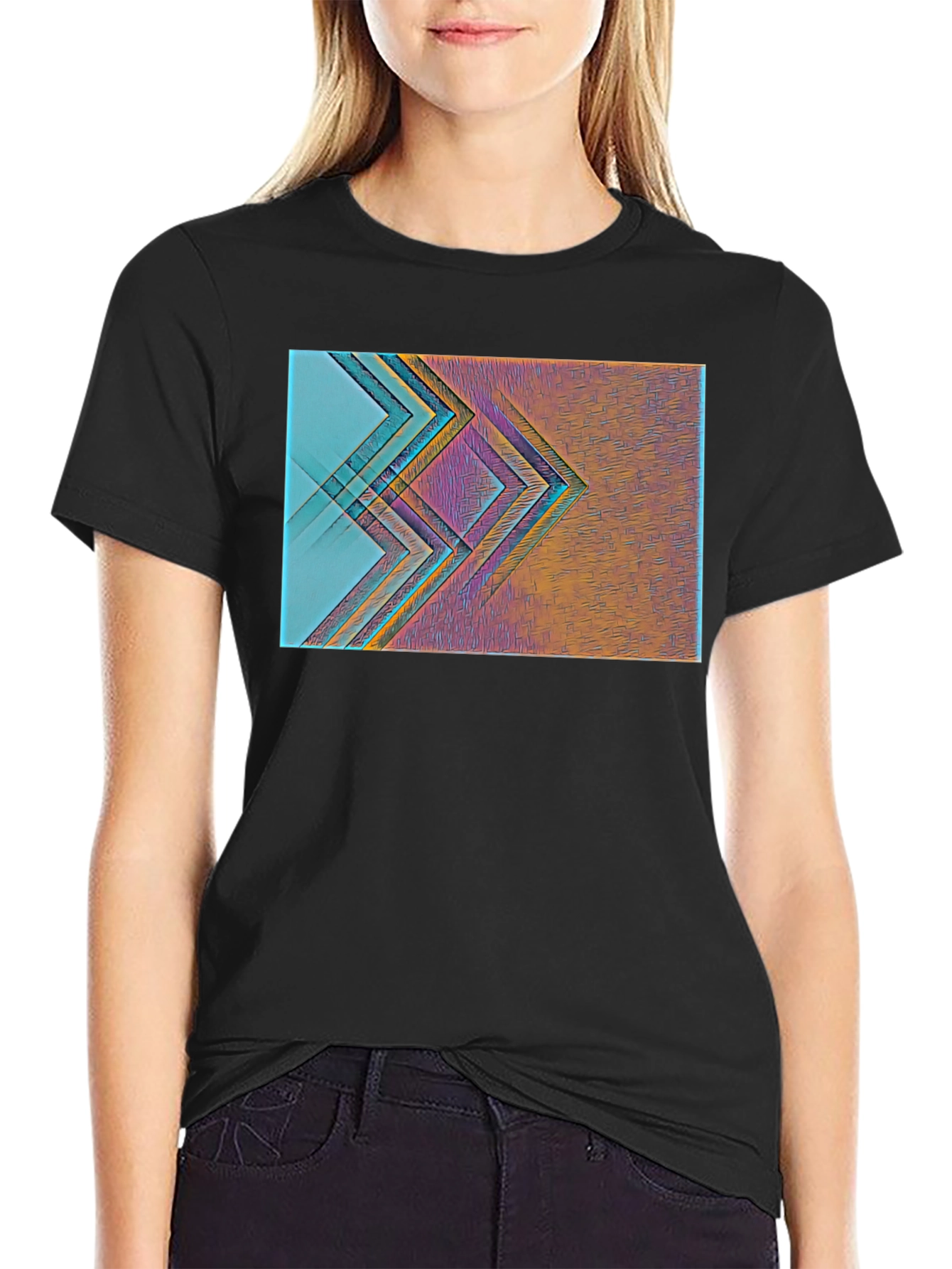 Abstract Geometric Print Black T-Shirt