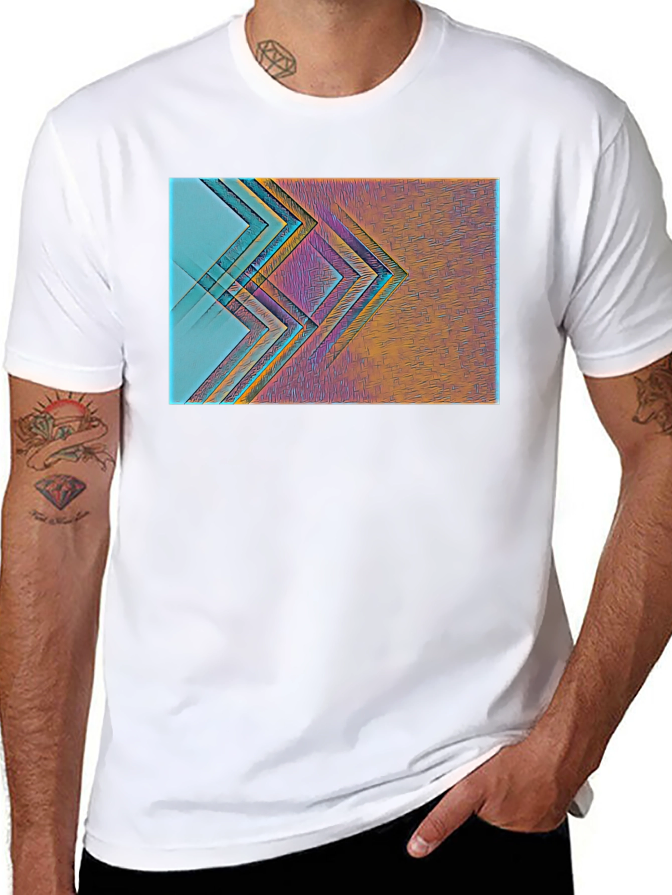 Abstract Geometric Print Black T-Shirt