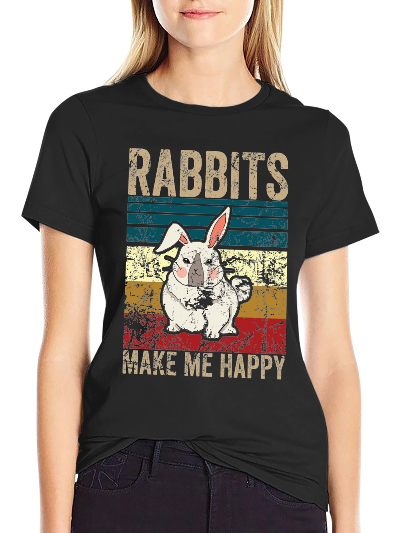 Rabbits Make Me Happy T-Shirt Cute Bunny Tee