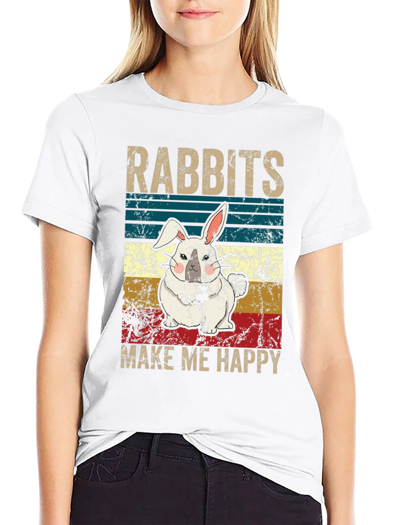 Rabbits Make Me Happy T-Shirt Cute Bunny Tee