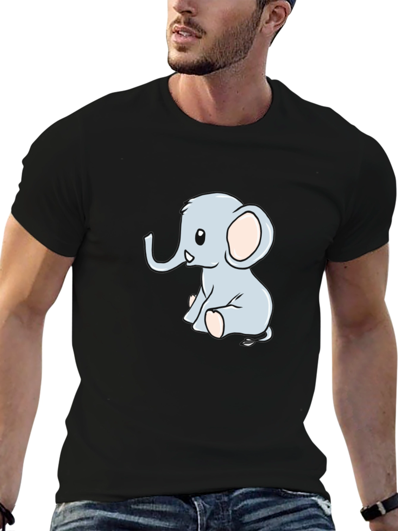 Cute Cartoon Elephant Black T-Shirt