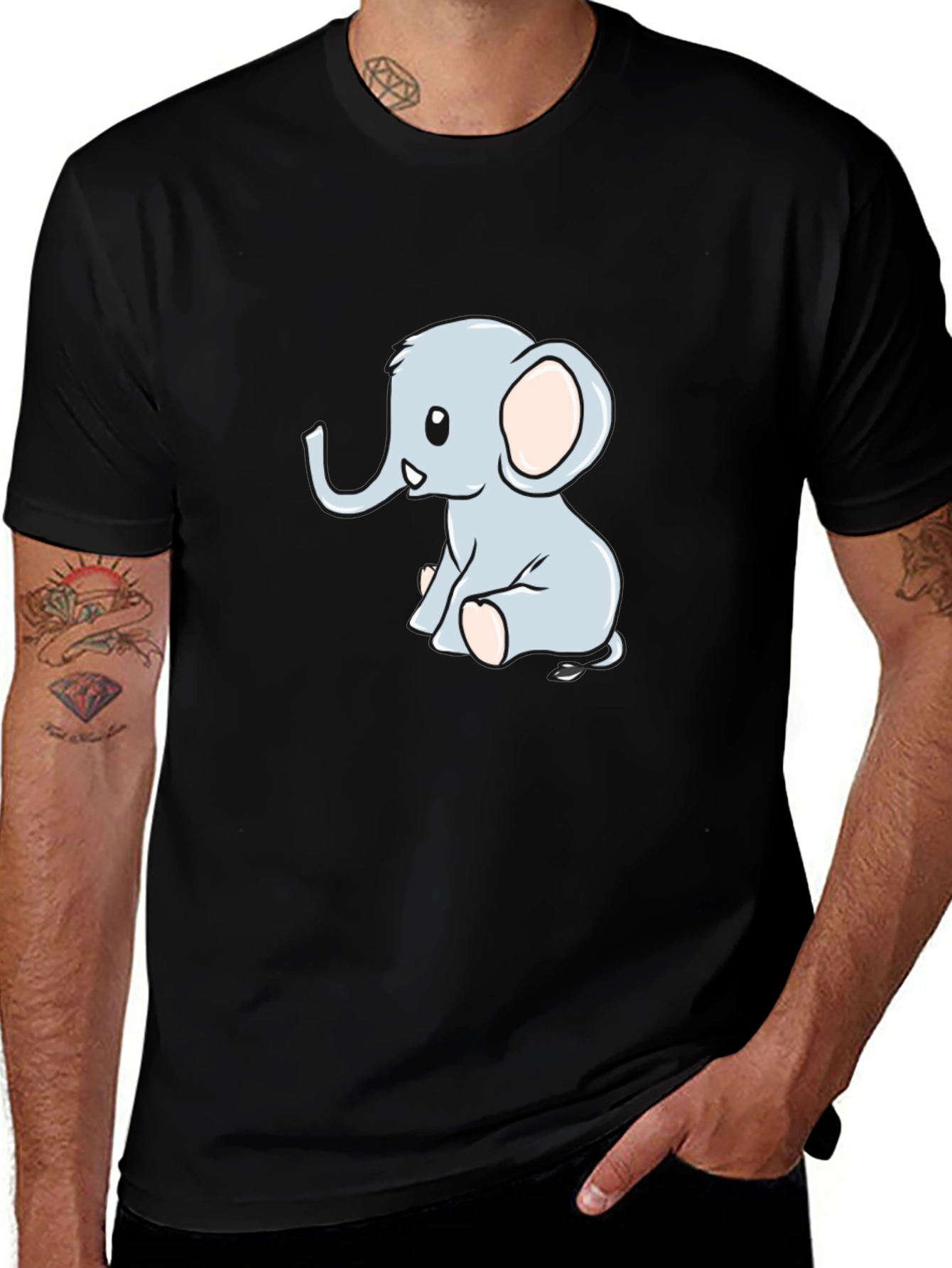 Cute Cartoon Elephant Black T-Shirt