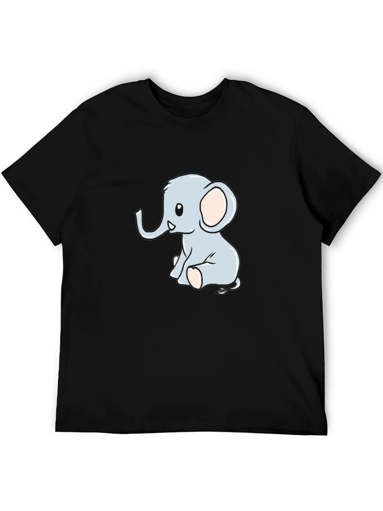 Cute Cartoon Elephant Black T-Shirt