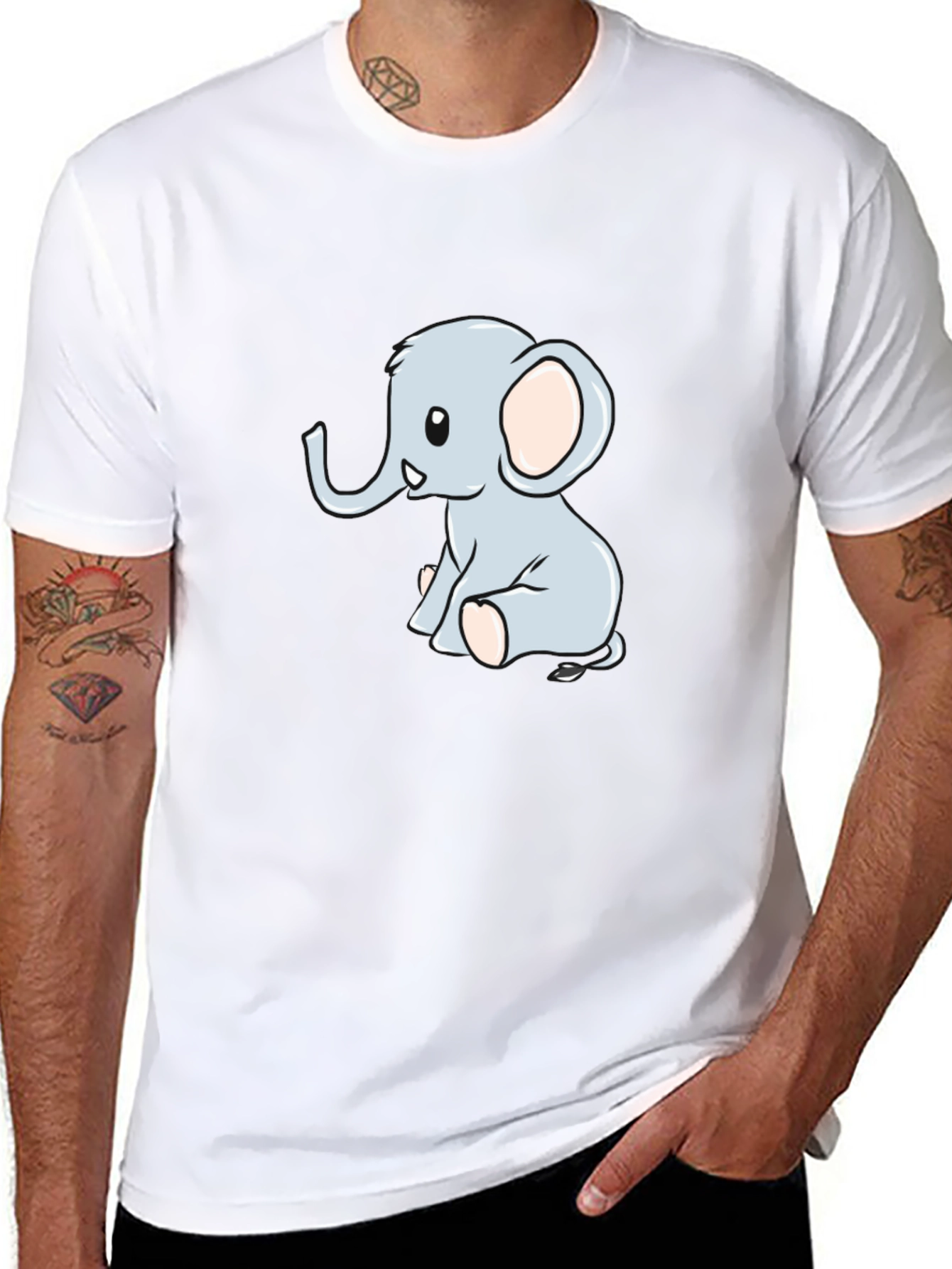 Cute Cartoon Elephant Black T-Shirt