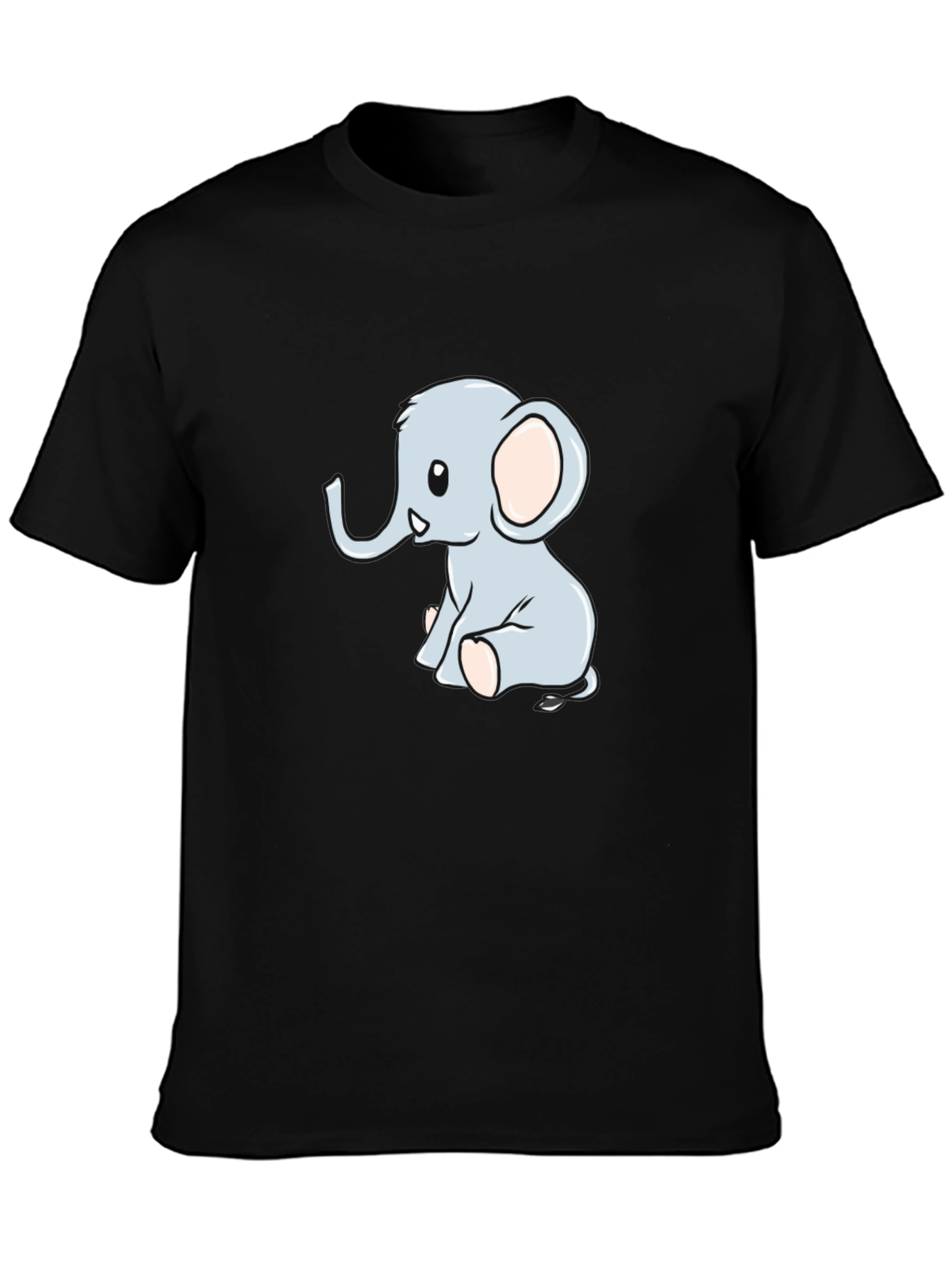 Cute Cartoon Elephant Black T-Shirt