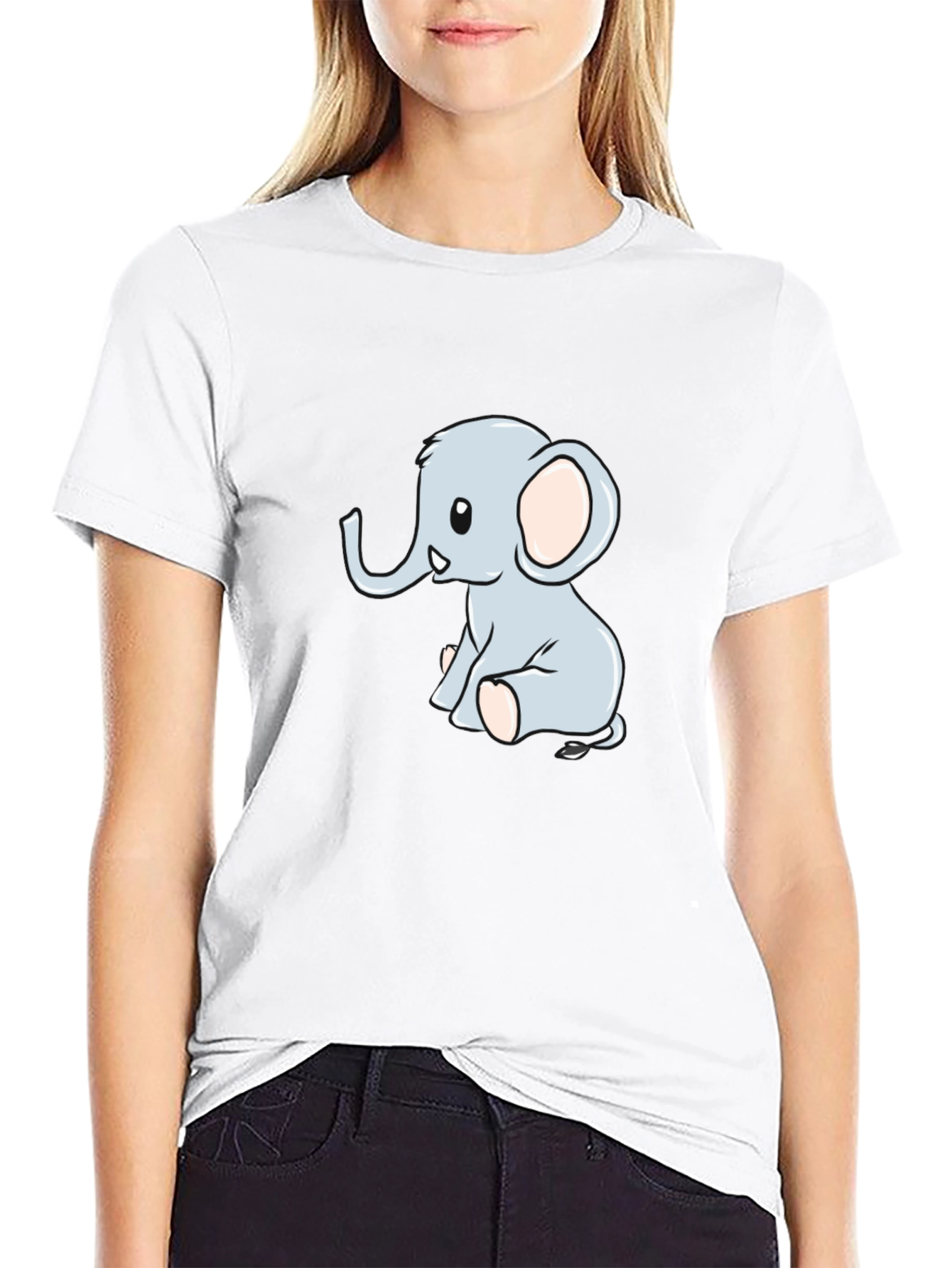 Cute Cartoon Elephant Black T-Shirt