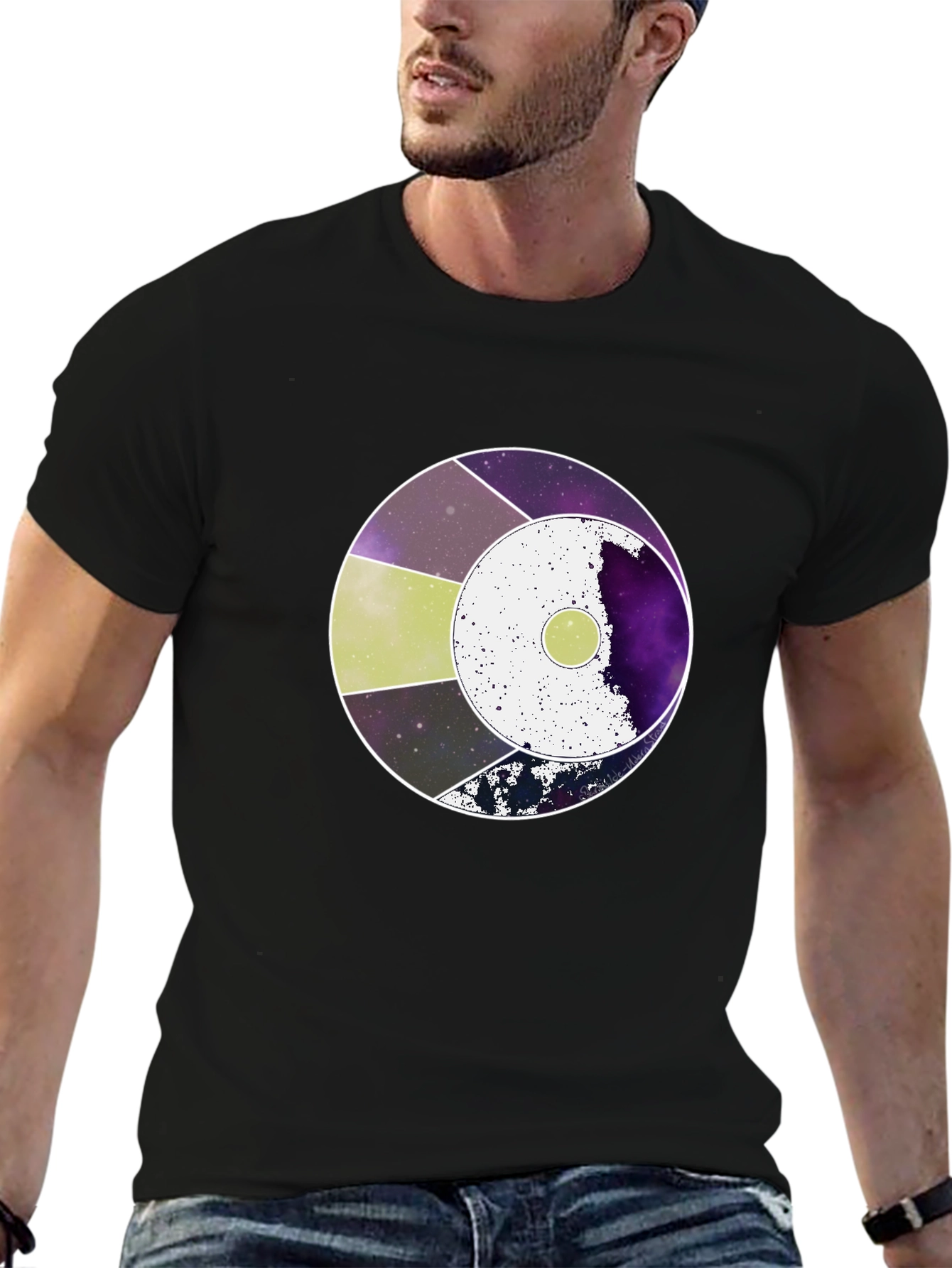 Abstract Circle Graphic Tee - Black Cotton Casual Wear