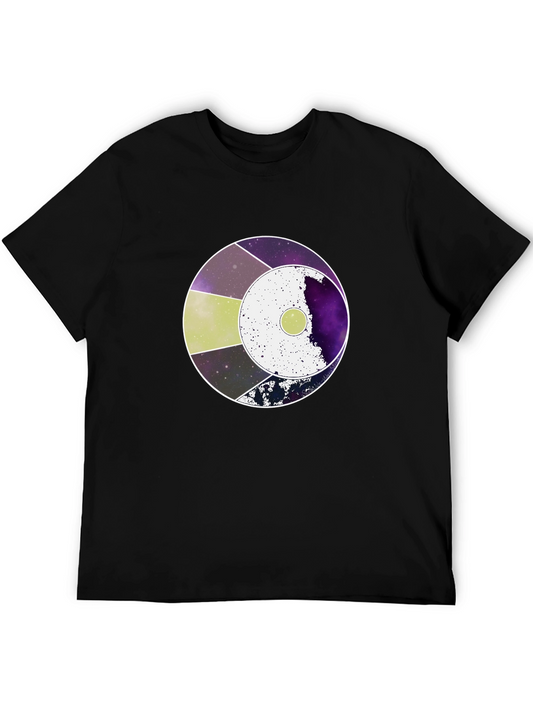 Abstract Circle Graphic Tee - Black Cotton Casual Wear