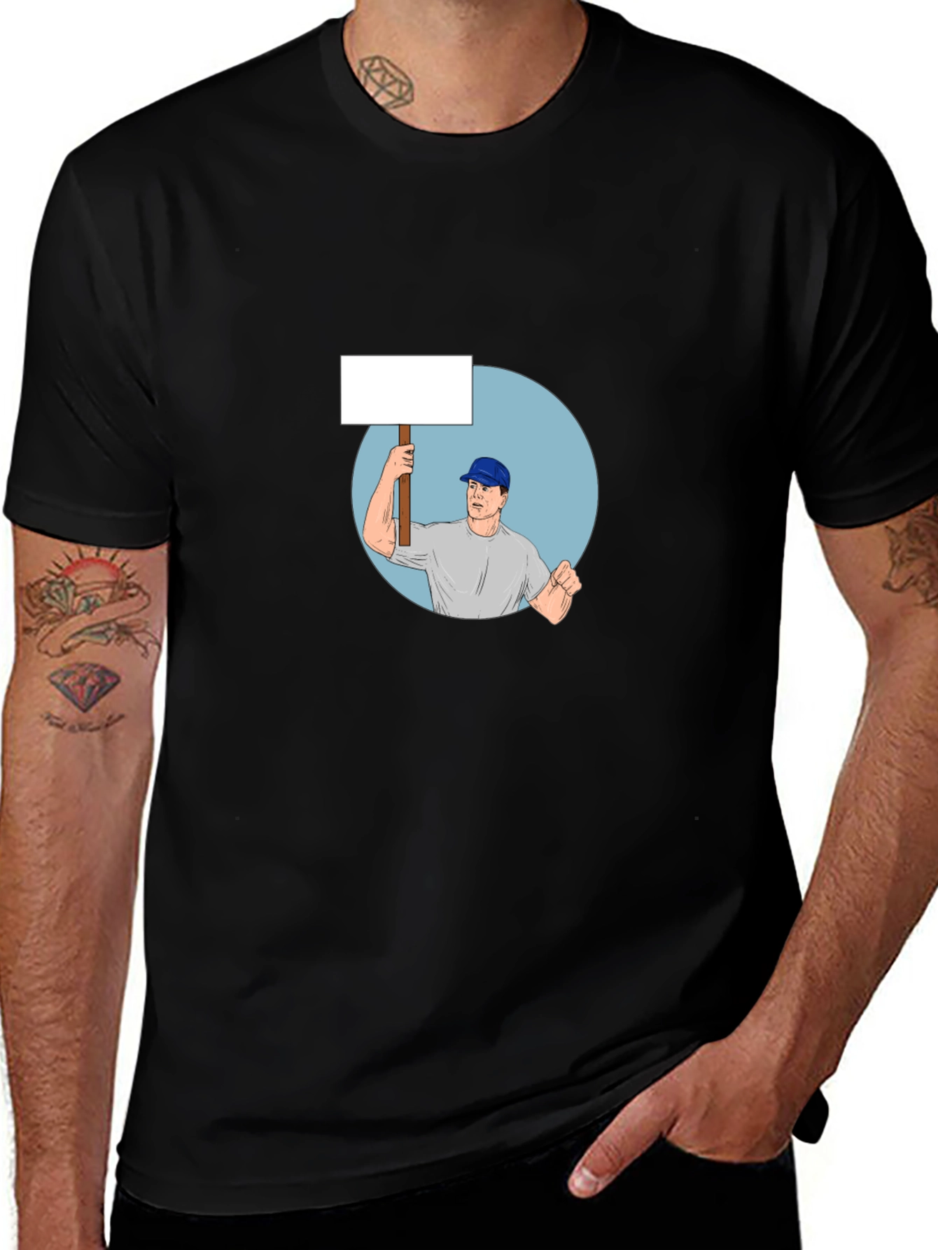 Black T-Shirt with Protest Graphic