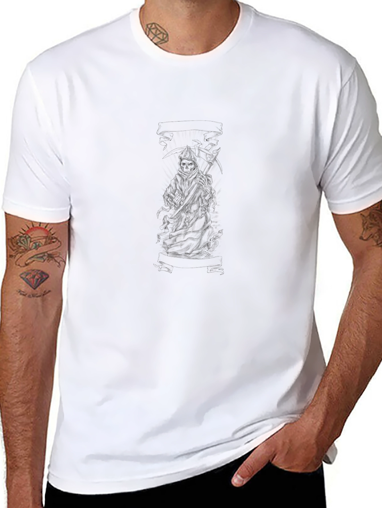 Grim Reaper Black Graphic Tee - Mens Casual Wear