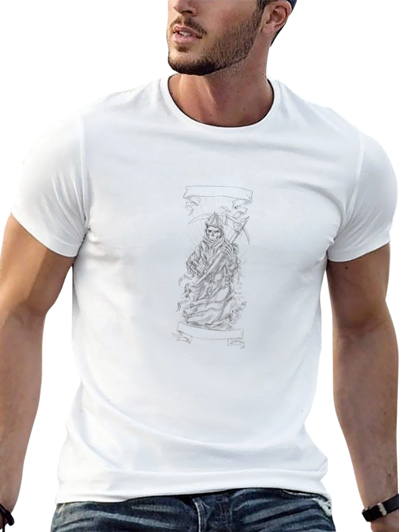 Grim Reaper Black Graphic Tee - Mens Casual Wear