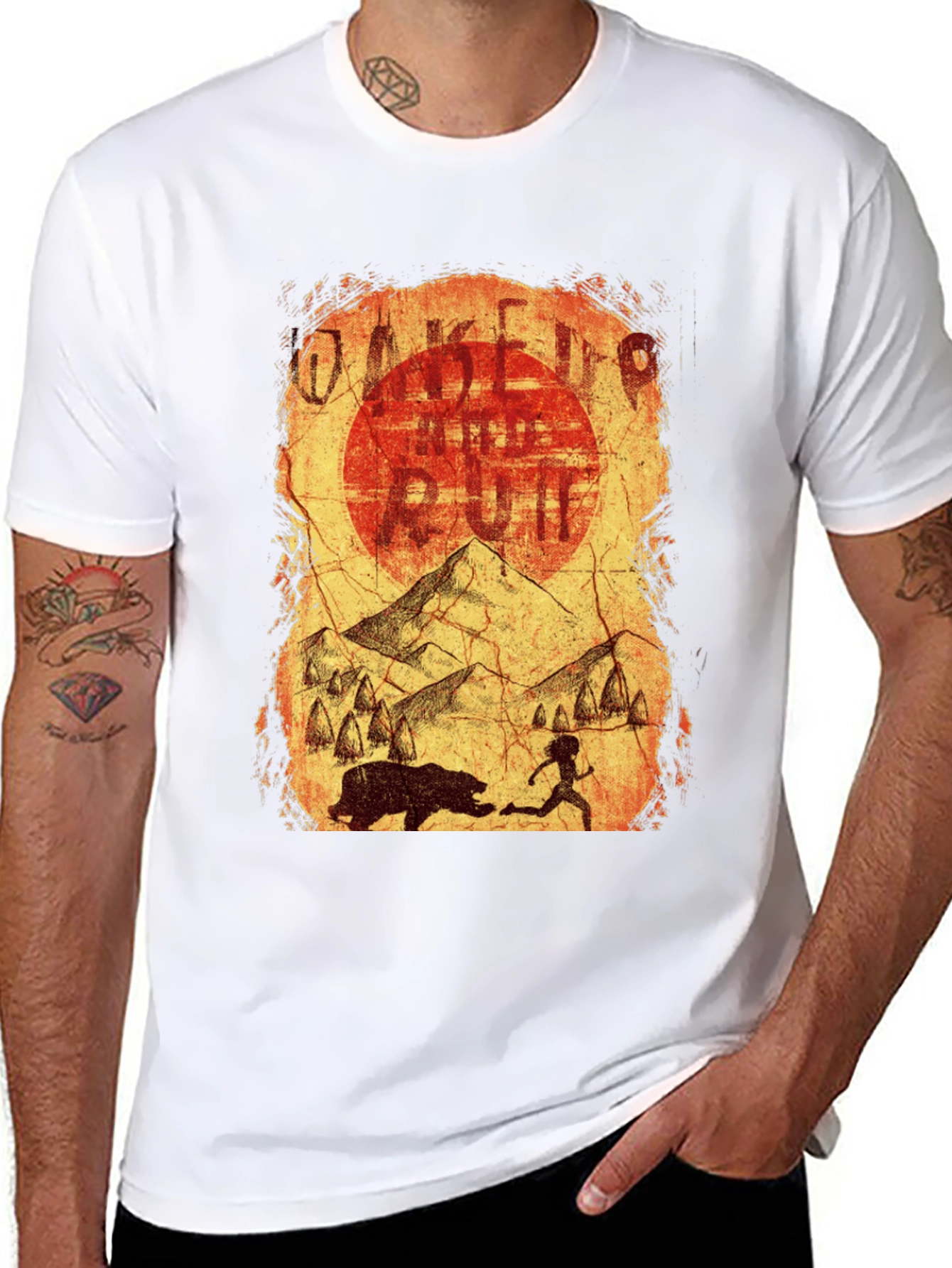 Wake Up & Run T-Shirt - Cave Art Style