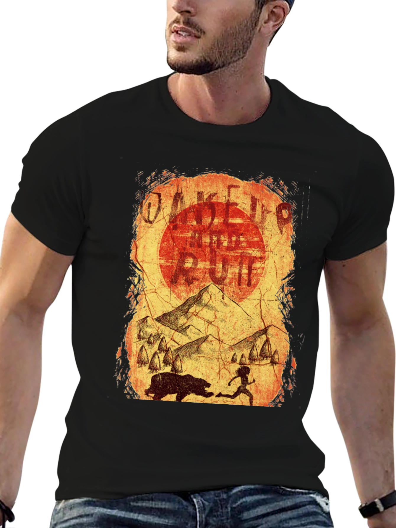 Wake Up & Run T-Shirt - Cave Art Style