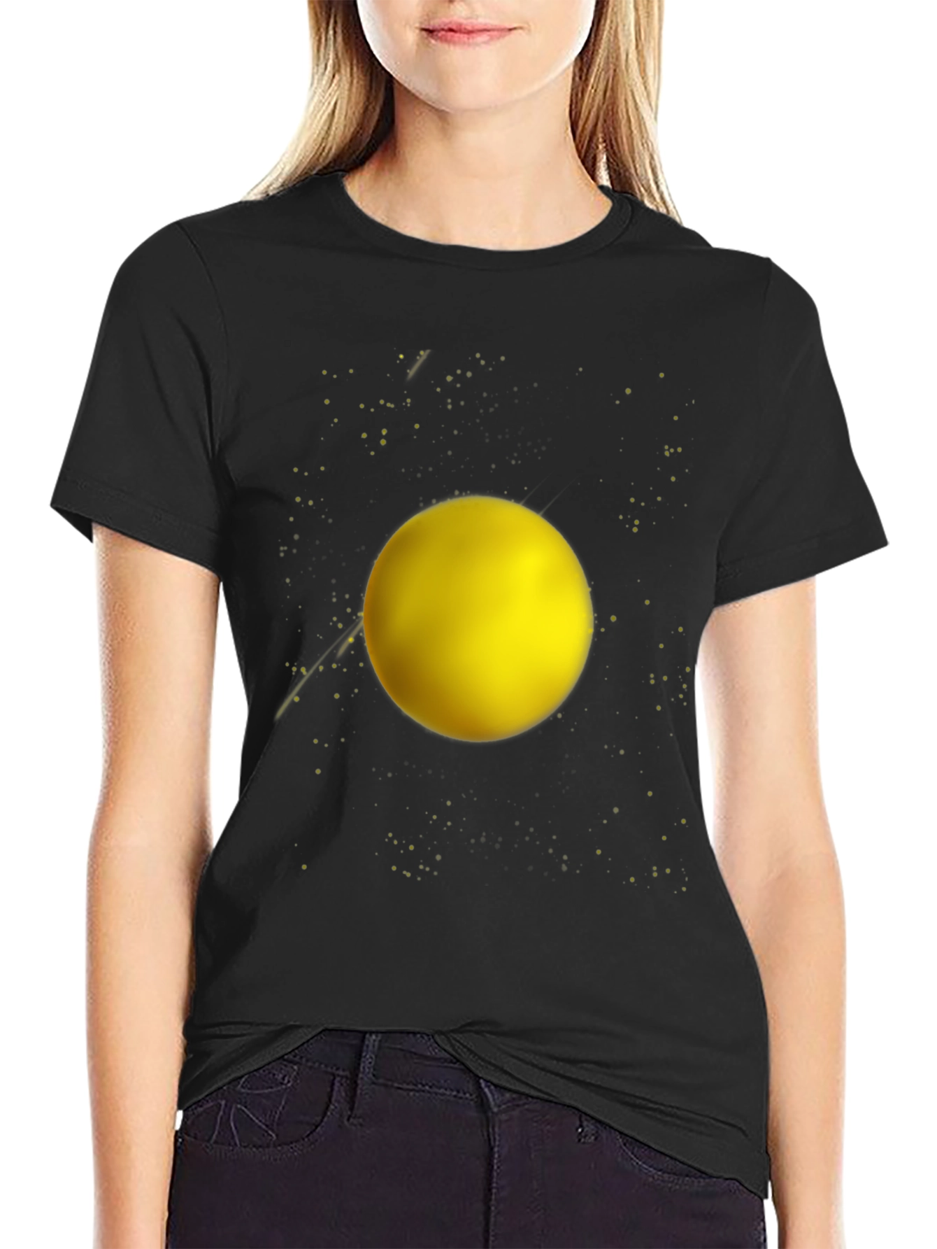 Cosmic Yellow Sphere Graphic Tee - Black