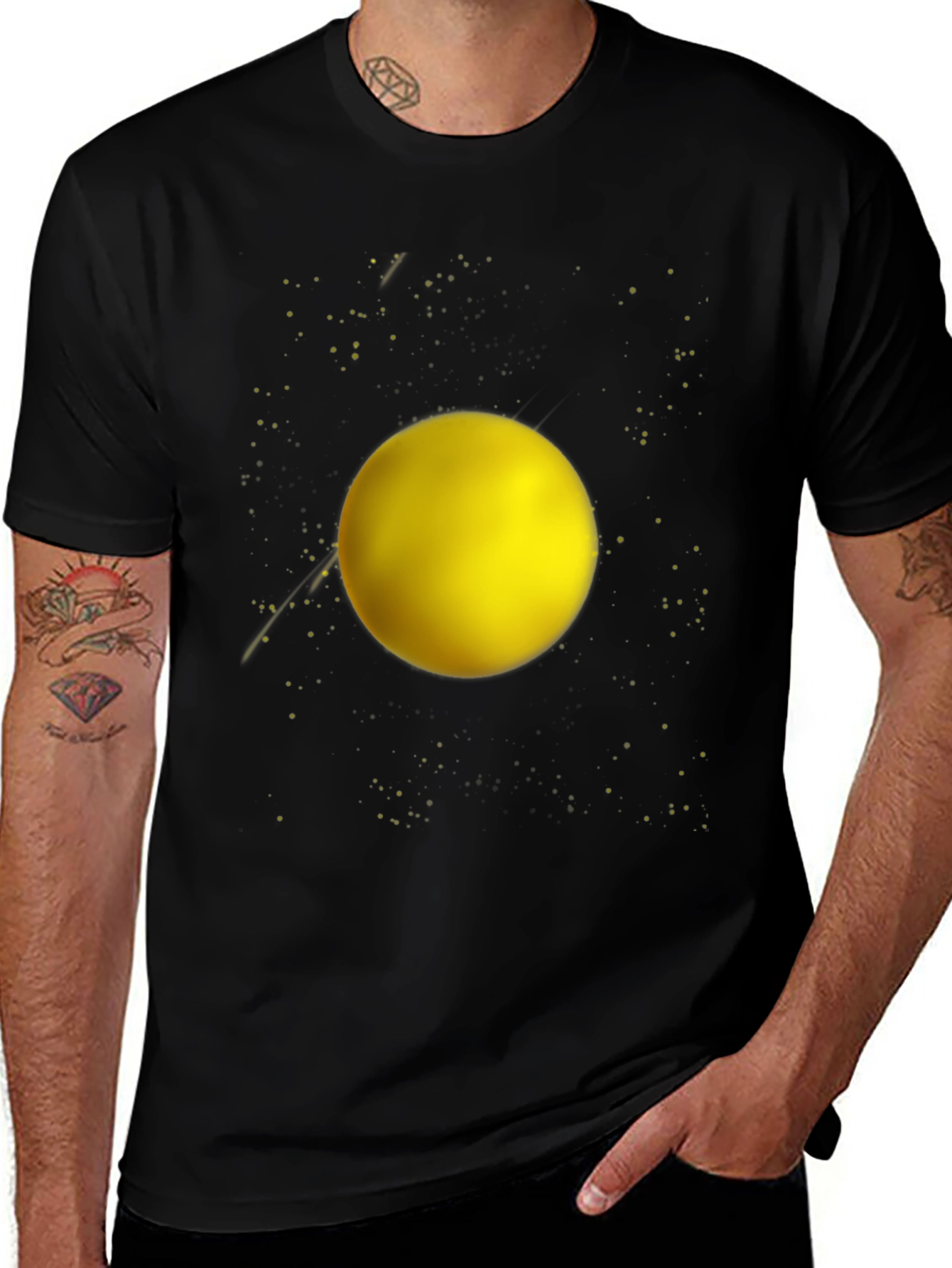 Cosmic Yellow Sphere Graphic Tee - Black