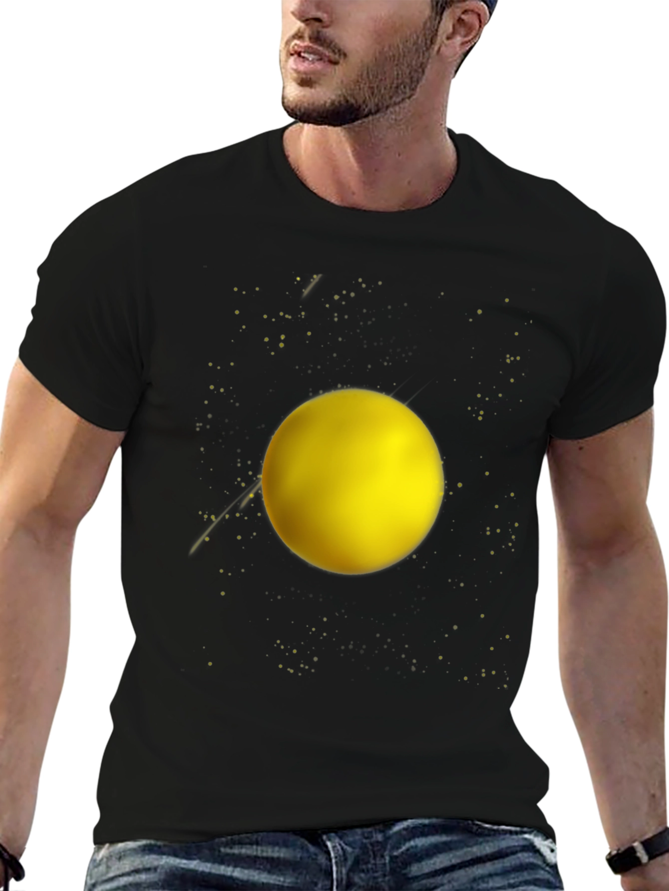 Cosmic Yellow Sphere Graphic Tee - Black
