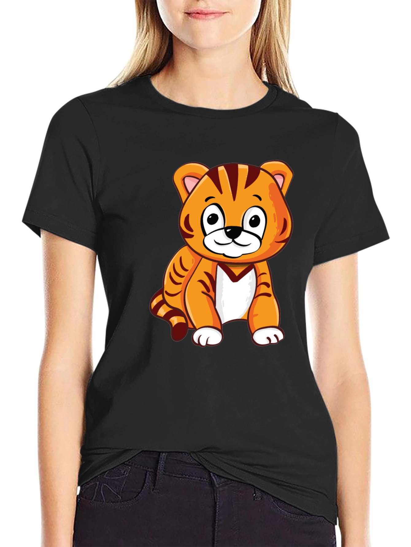 Cute Cartoon Tiger Graphic Print T-Shirt