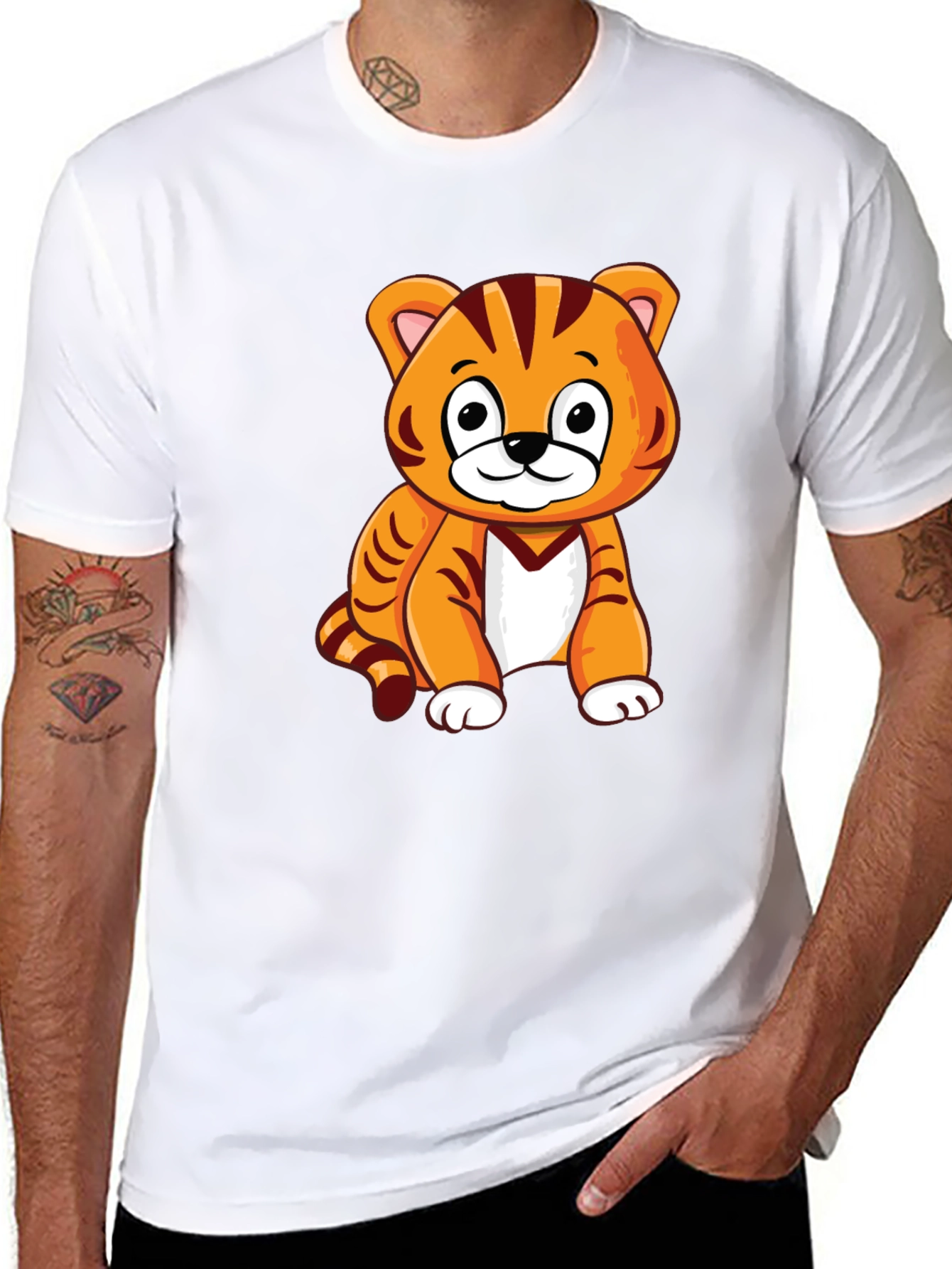 Cute Cartoon Tiger Graphic Print T-Shirt