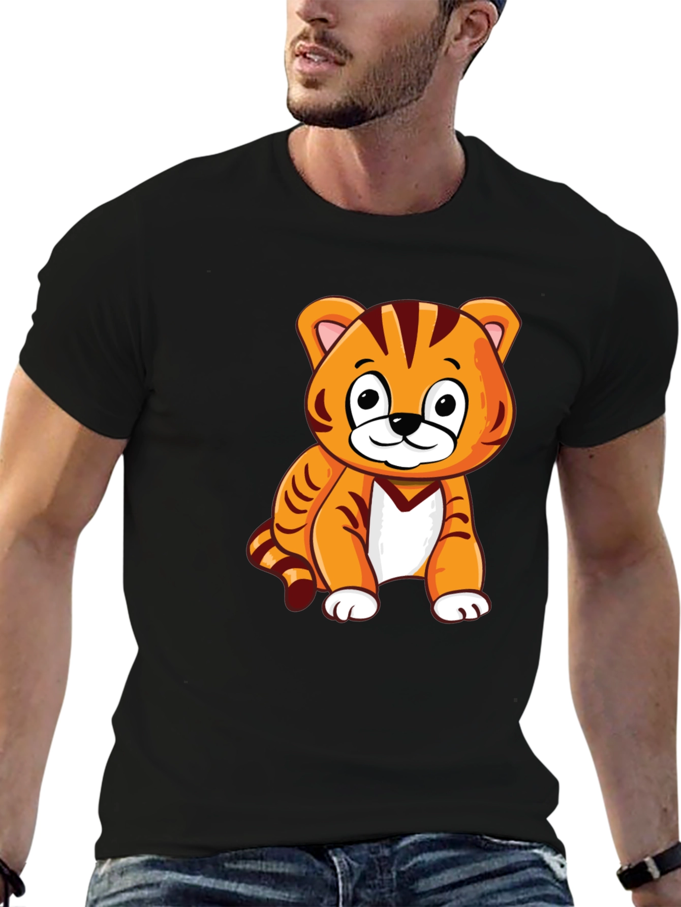 Cute Cartoon Tiger Graphic Print T-Shirt