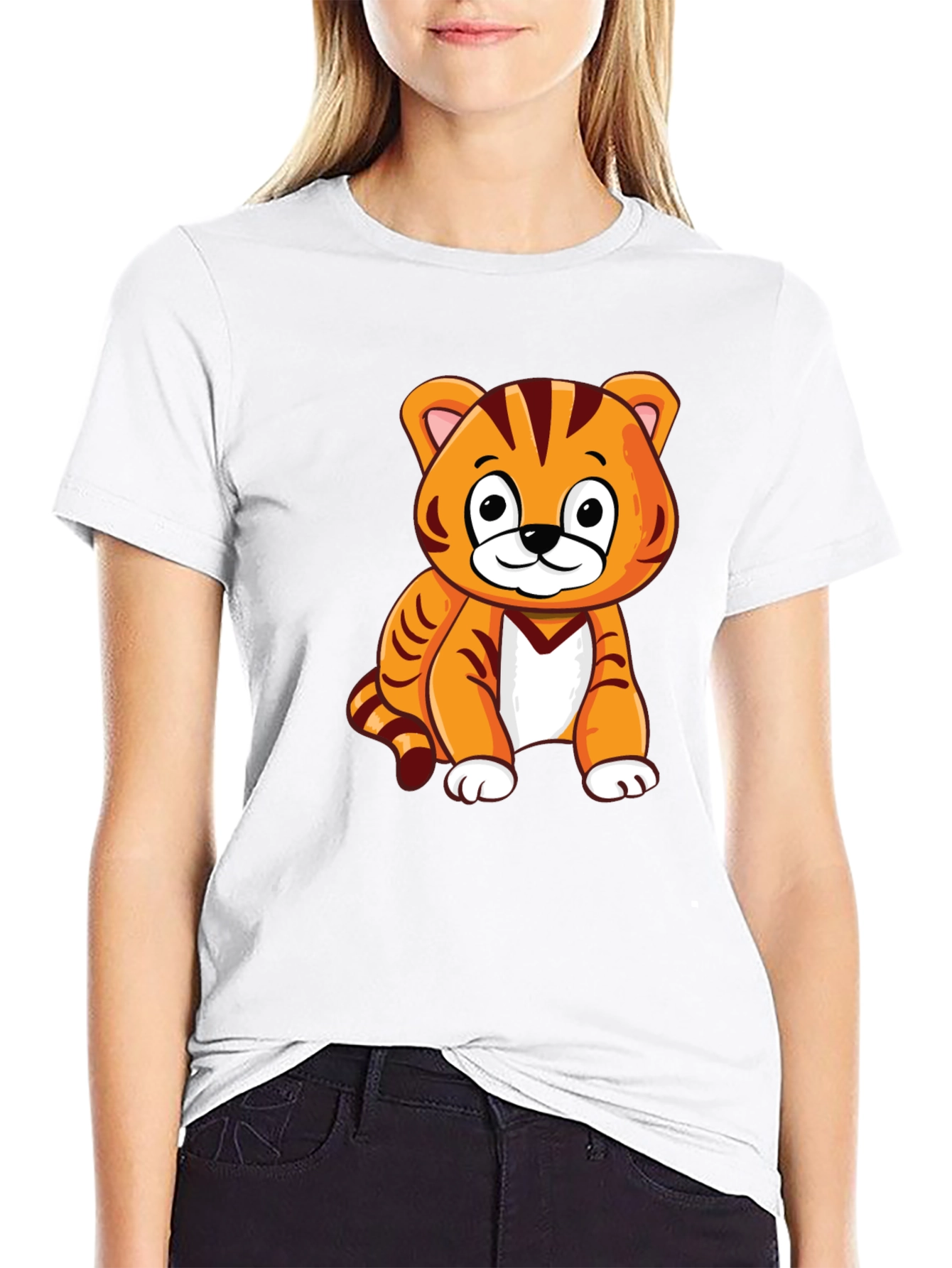 Cute Cartoon Tiger Graphic Print T-Shirt