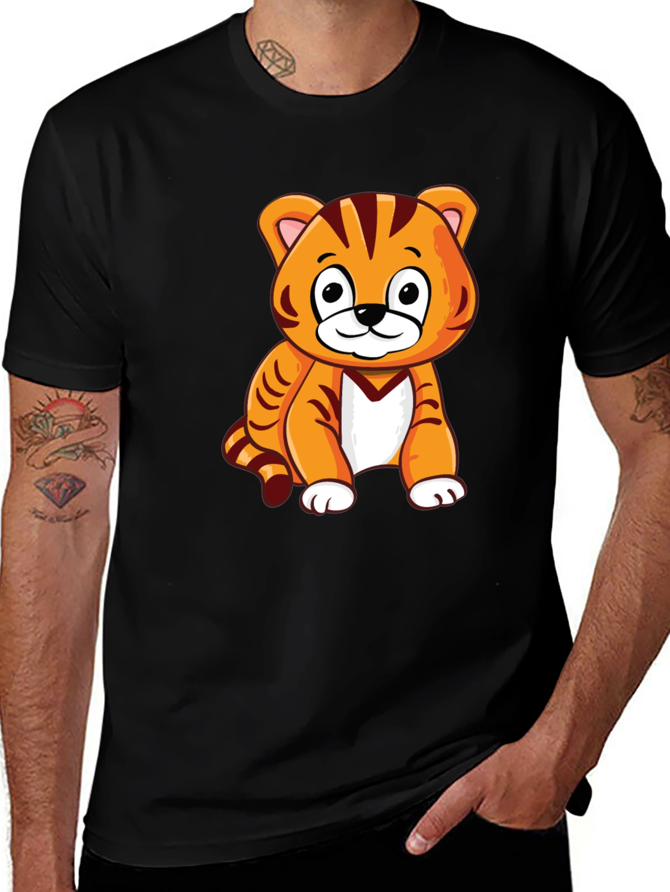 Cute Cartoon Tiger Graphic Print T-Shirt