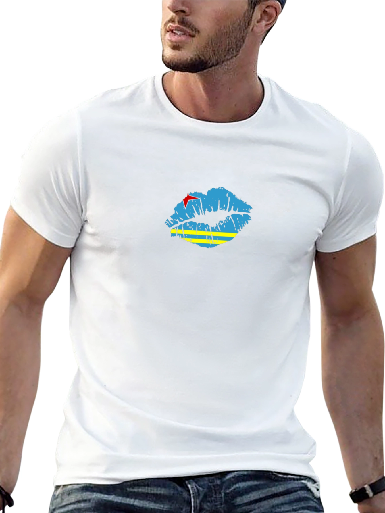 Aruba Flag Lips Black T-Shirt